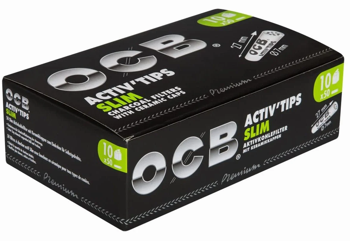 OCB ActivTips Filtre à charbon actif Slim 7 mm avec bouchons en céramique 10 x 50 papier