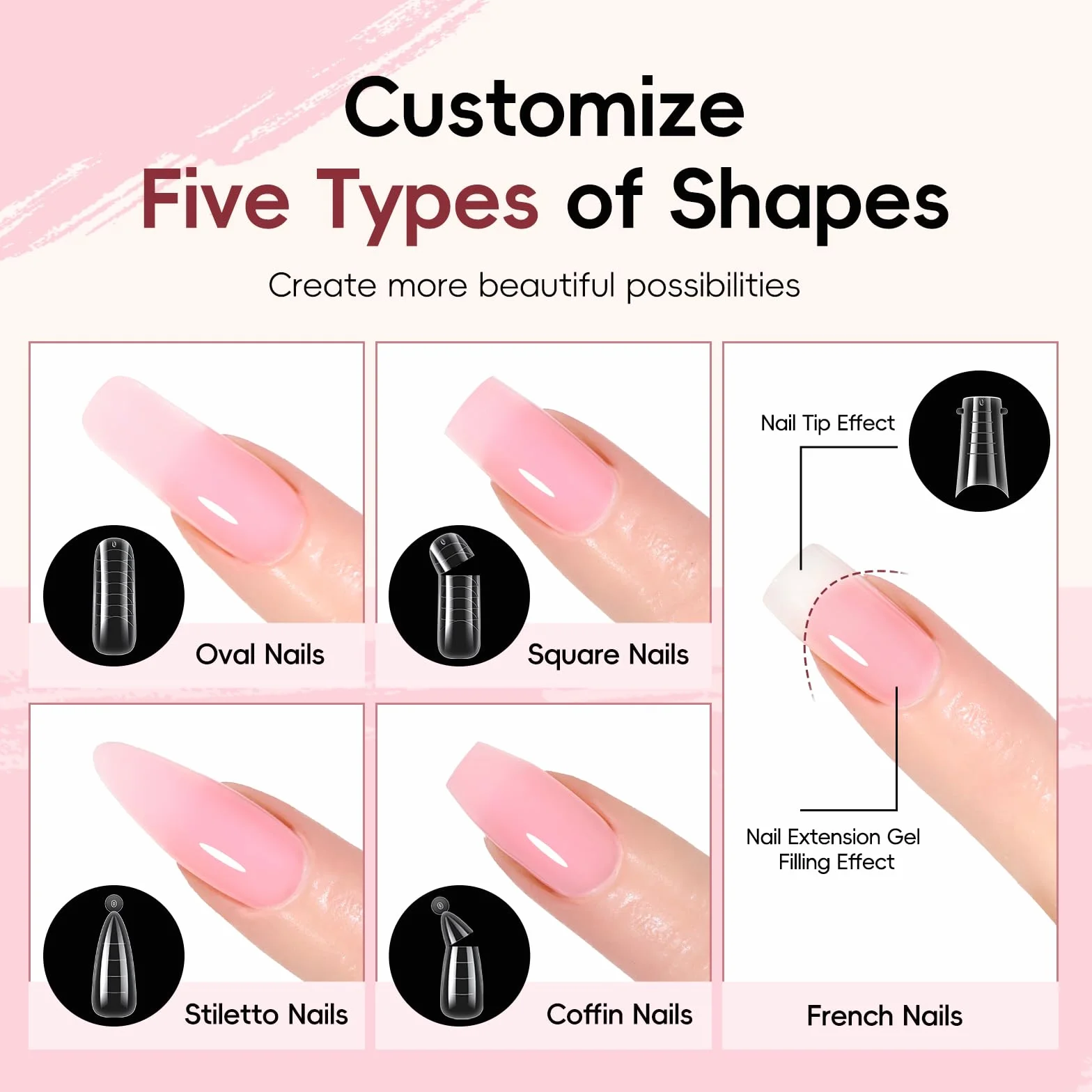 PEACECOLOR Poly Extension Gel Kit Complet avec Lampe U V 6 Couleurs Nude Rose Blanc 16ml Ongle gel Kit Construction Ongle avec Base et Top Coat La Manucure à la Maison