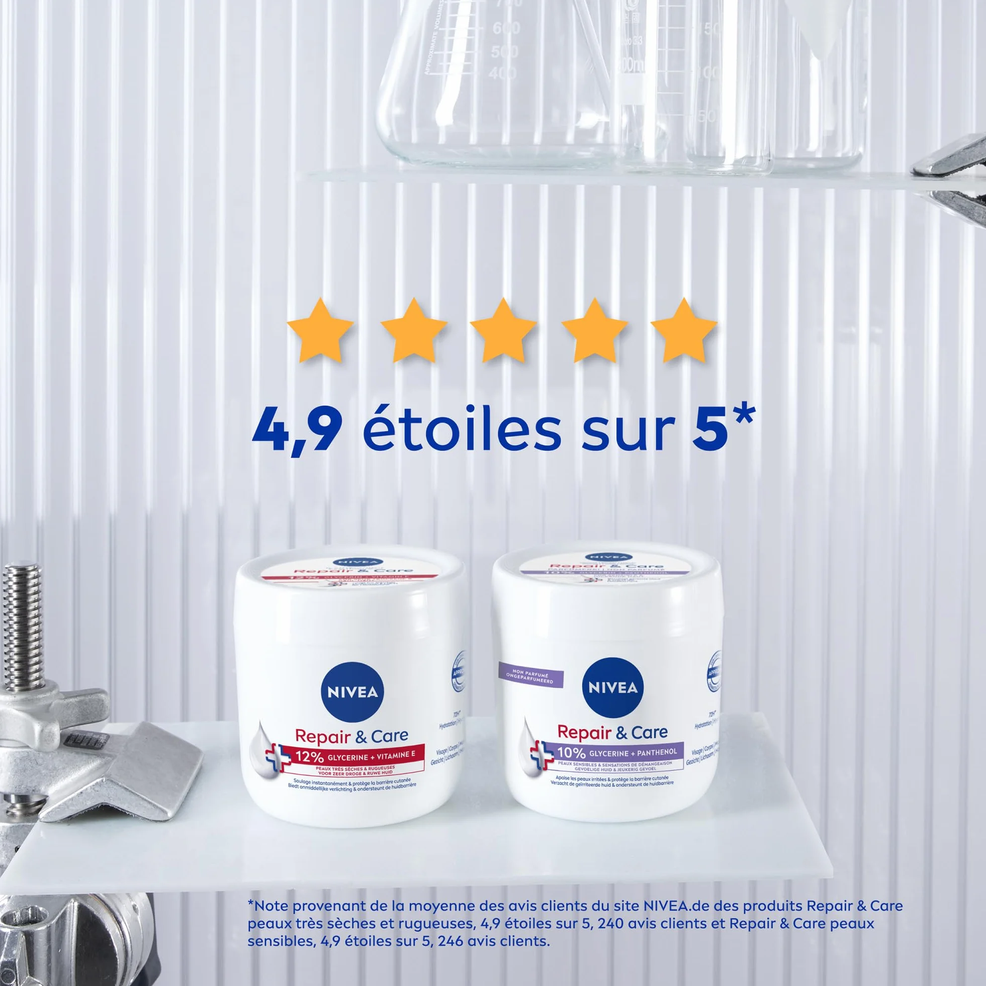 NIVEA REPAIR & CARE Baume Réparateur Visage Corps Mains Peaux Très Sèches 400 ml Crème Vitamine E Glycérine Soin Hydratant 72H