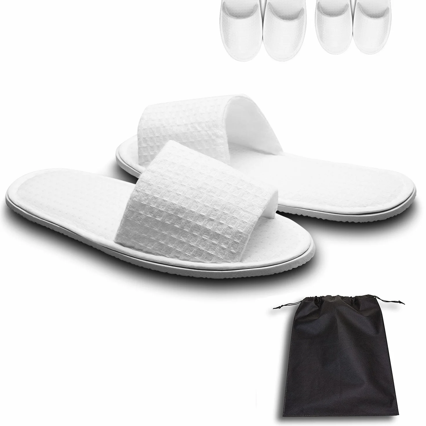 Lot de 10 paires de pantoufles gaufrées à bout ouvert - Deux tailles adaptées à la plupart des hommes et des femmes - Pour spa, invités, fête, hôtel et voyage (taille G, blanc)