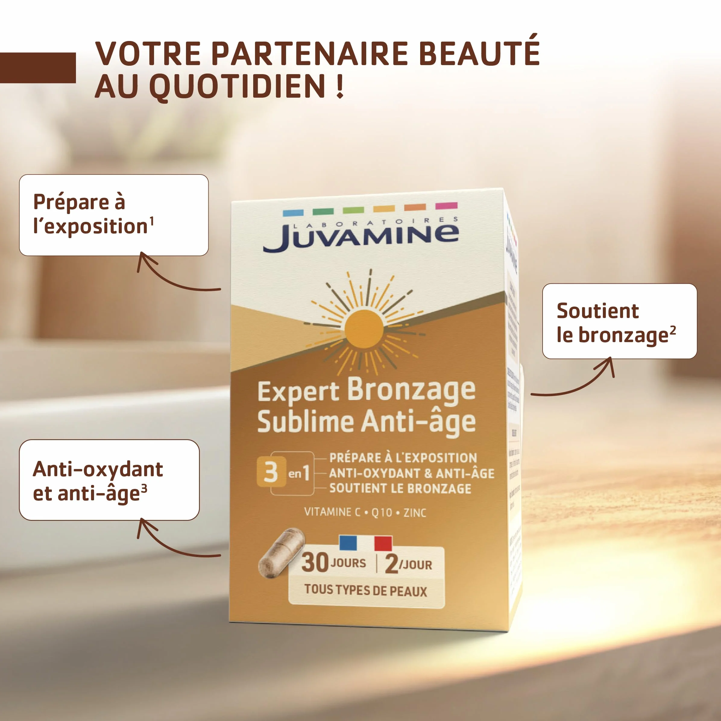 JUVAMINE Expert Bronzage Sublime Antioxydant Anti-âge 60 gélules Programme 1 mois