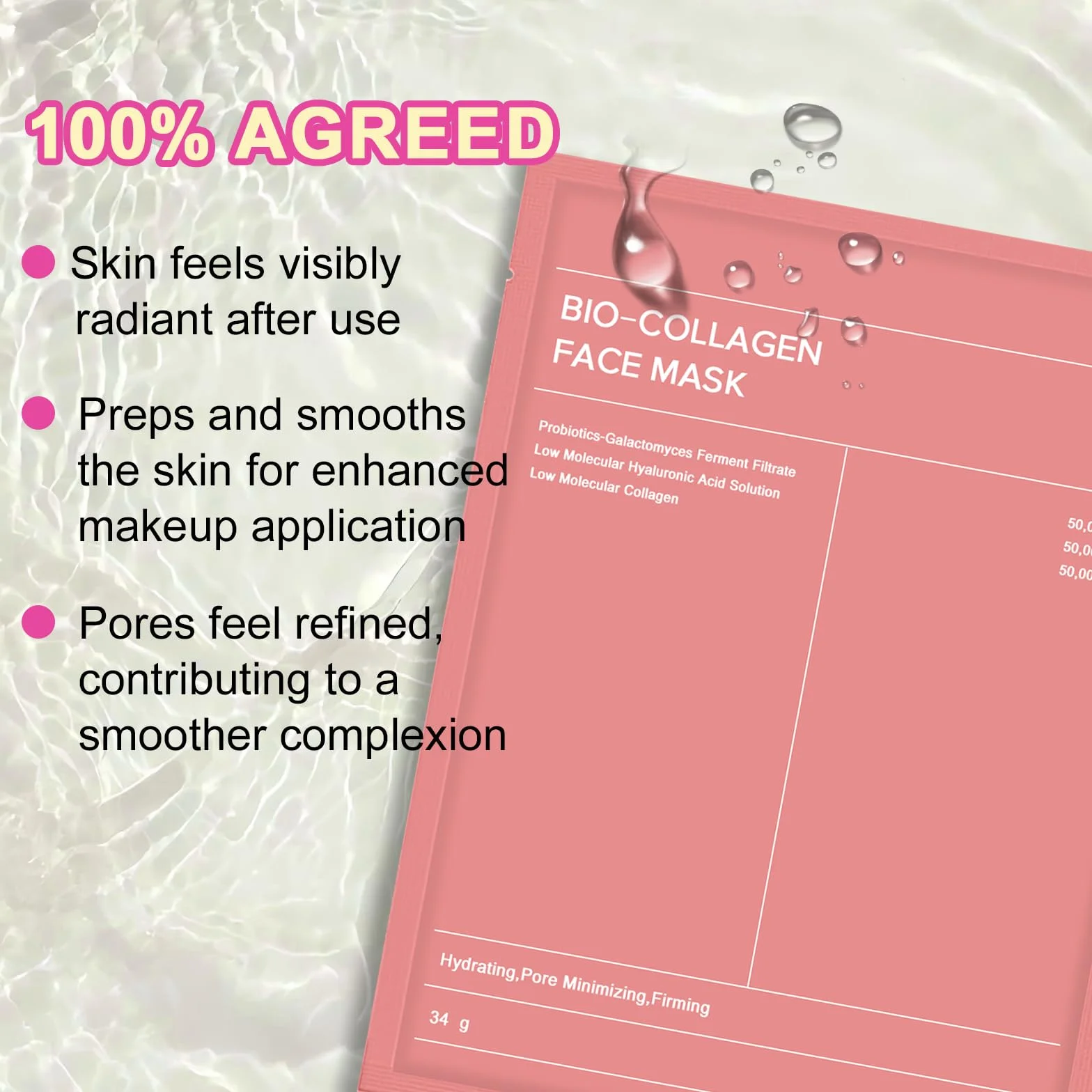 Masque Collagène Visage Bio 5 Pièces Hydratant Anti-âge Resserre les Pores
