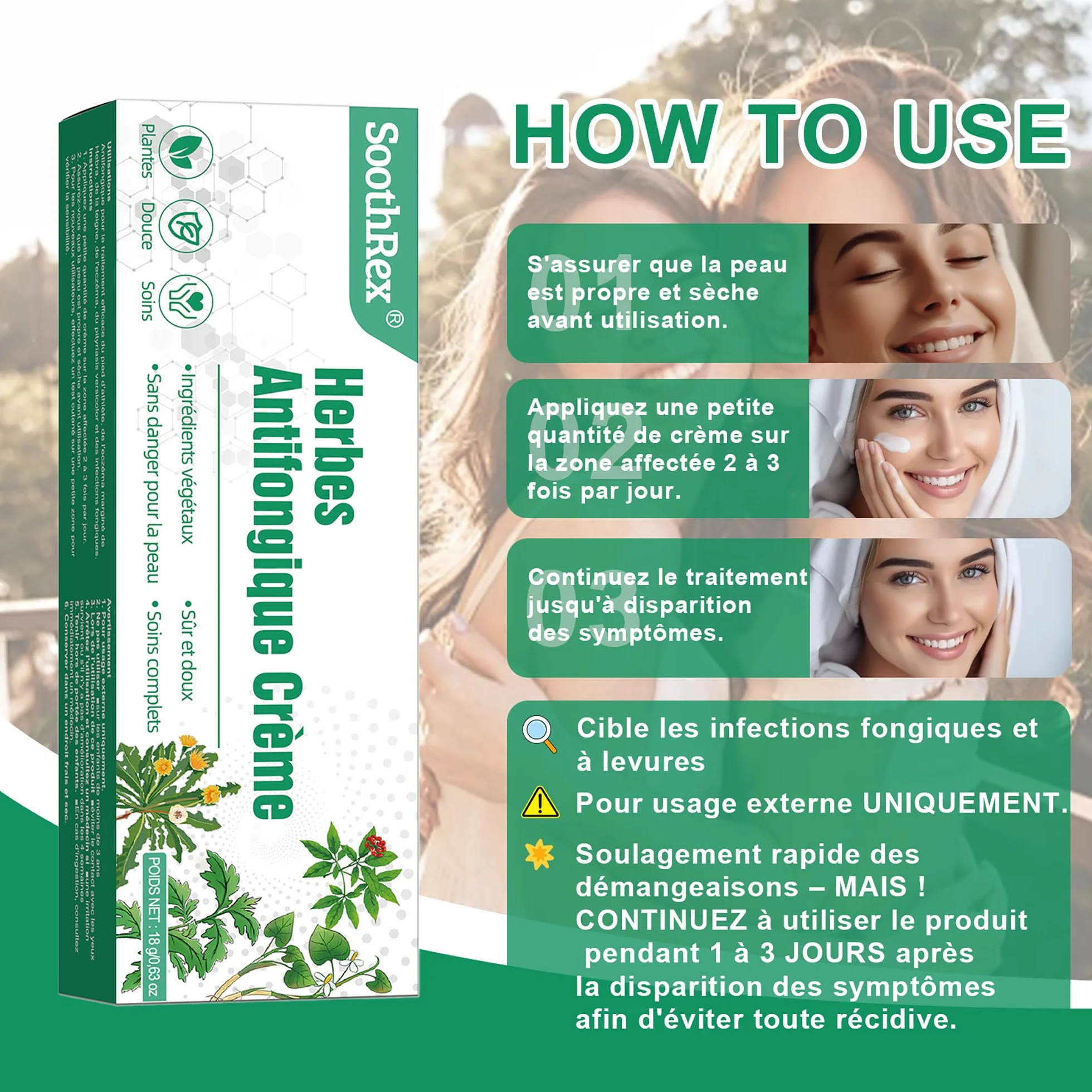 Crème antifongique à base de plantes pour pied d'athlète, teigne, eczéma marginé de Hebra
