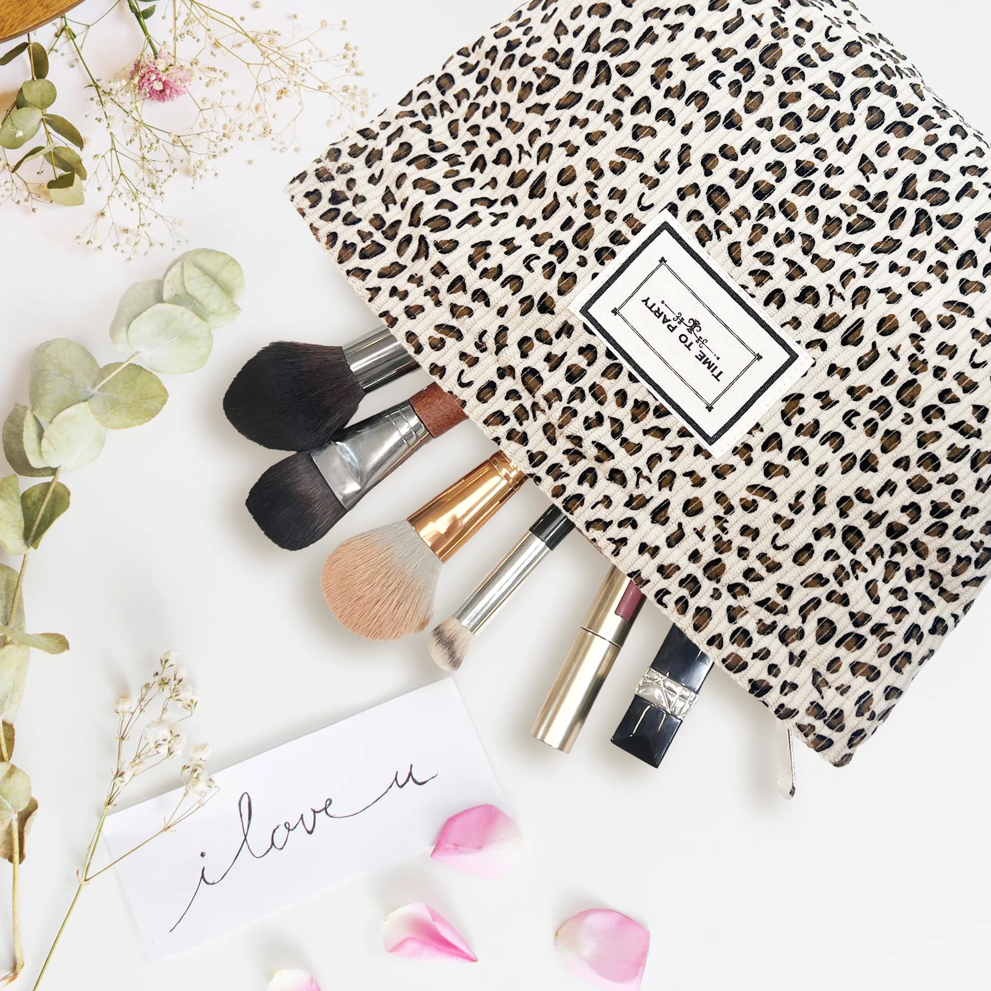 Pochette Leopard Blanche Trousse de Toilette et Maquillage Femme