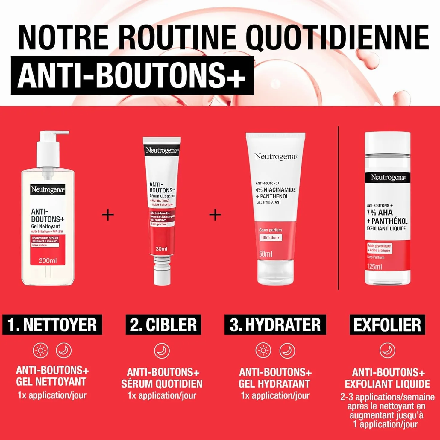 Neutrogena Gel Nettoyant Anti-Boutons Acide Salicylique 2% PHA 200 ml Soin Visage Peaux Acnéique