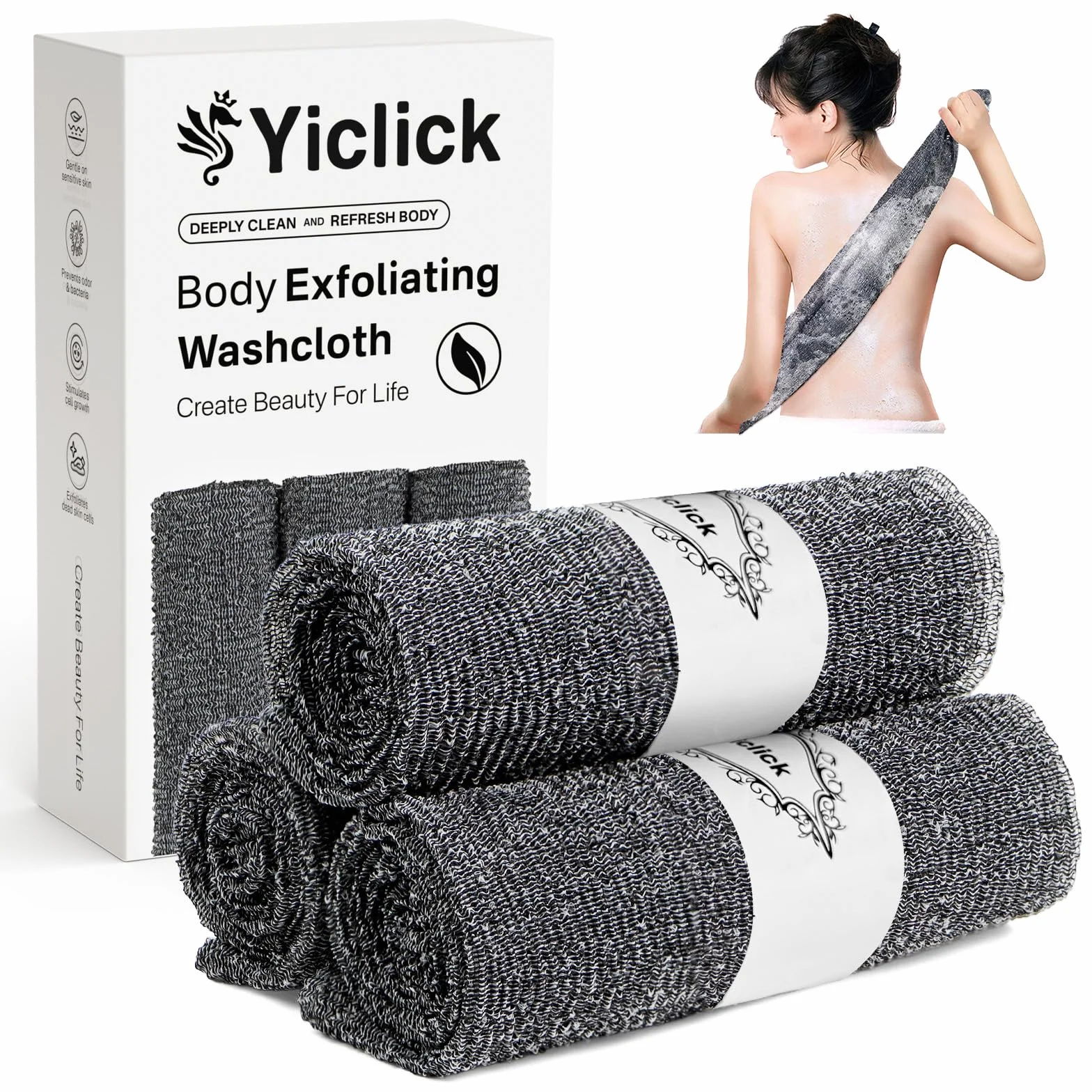 Yiclick Lot de 3 débarbouillettes exfoliantes japonaises coréennes pour le dos douche bain corps éponge africaine luffa