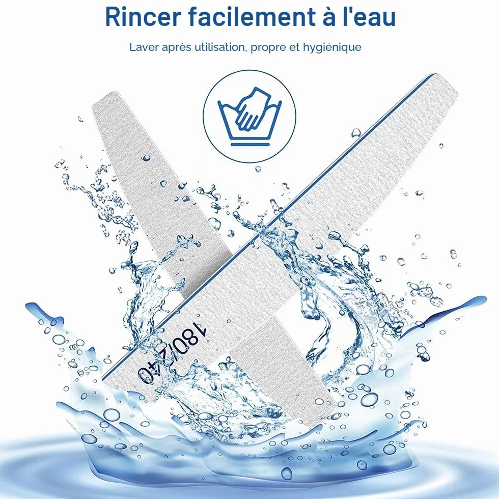 Lime à ongles professionnelle 180/240 Grit, 12Pcs Emery Board, Set lavable réutilisable