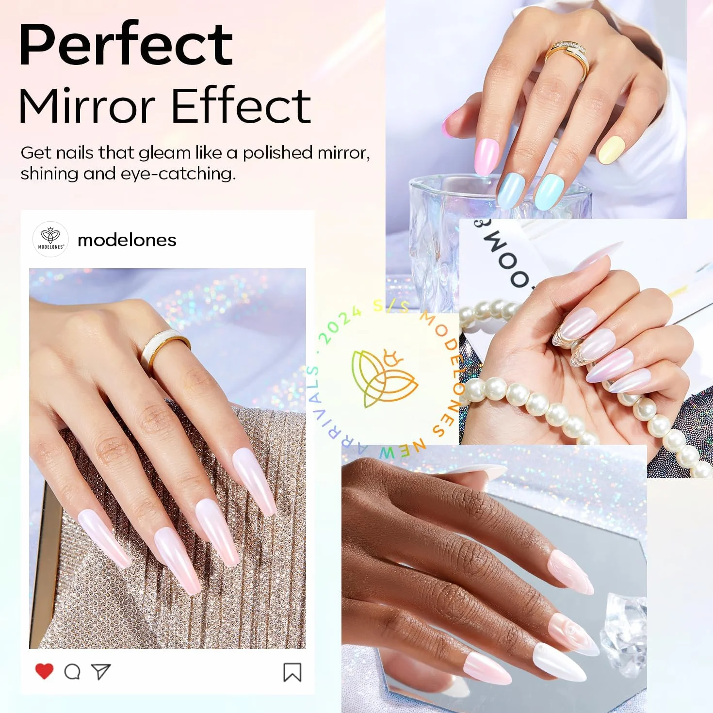 Modelones Lot de 13 poudres à ongles chromées - Poudre à paillettes pour ongles