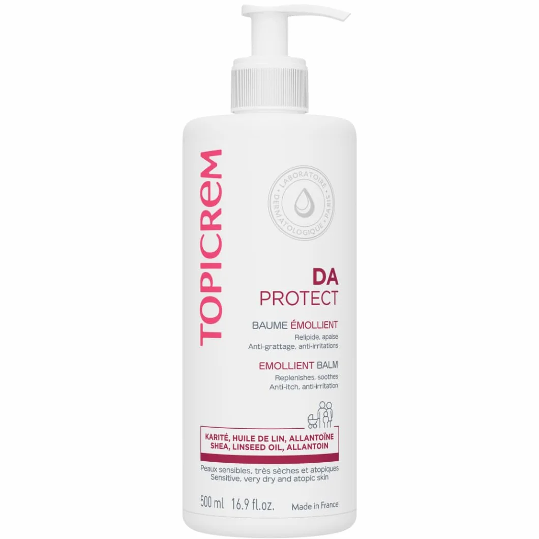 Topicrem DA Baume Émollient Crème Hydratante Relipide Nourrit Apaise Soin Visage Corps Peaux Sensibles Sèches Atopiques Bébés Enfants Adultes 500 ml