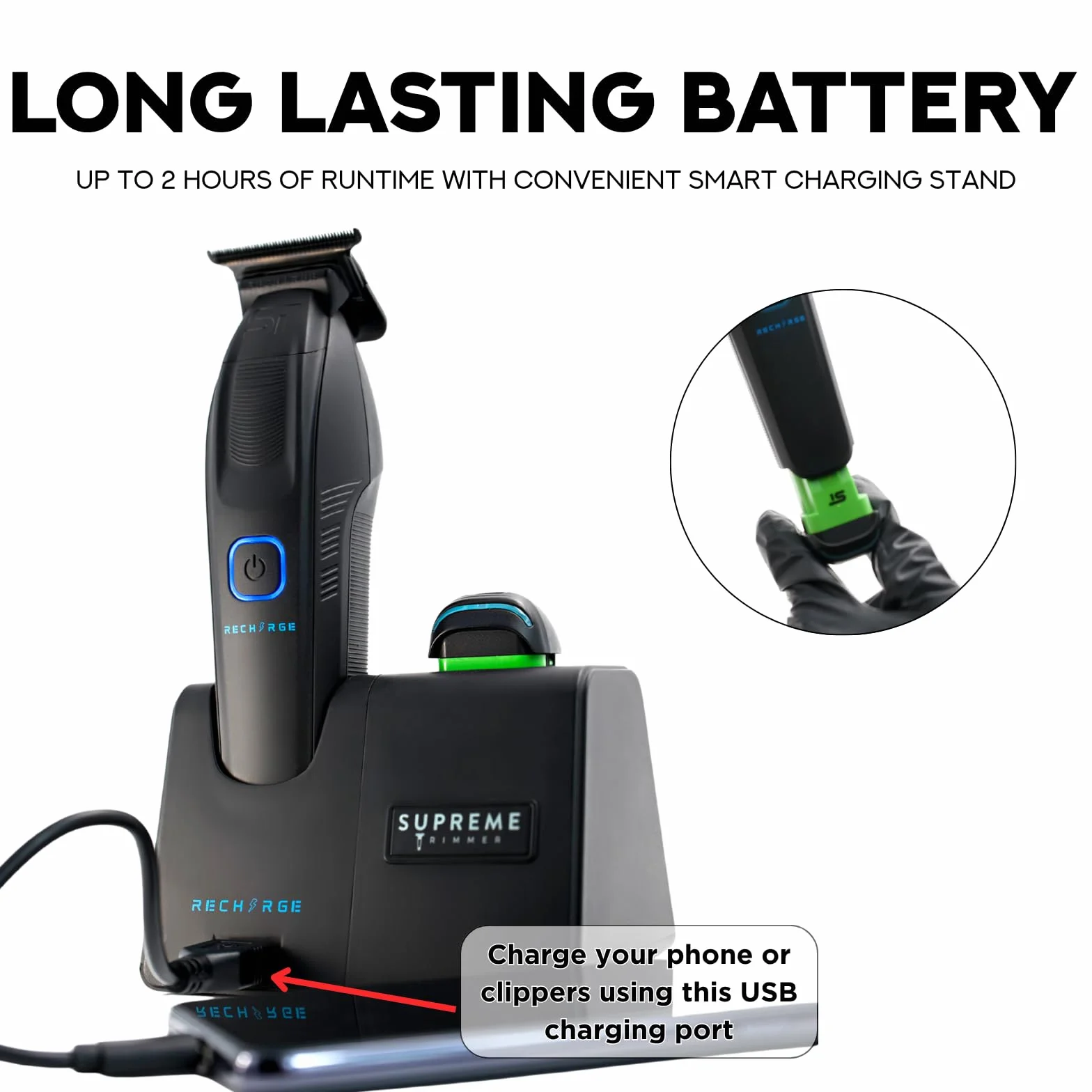 Supreme Trimmer ST777 tondeuse professionnelle rechargeable 2 batteries amovibles lames DLC zéro écart