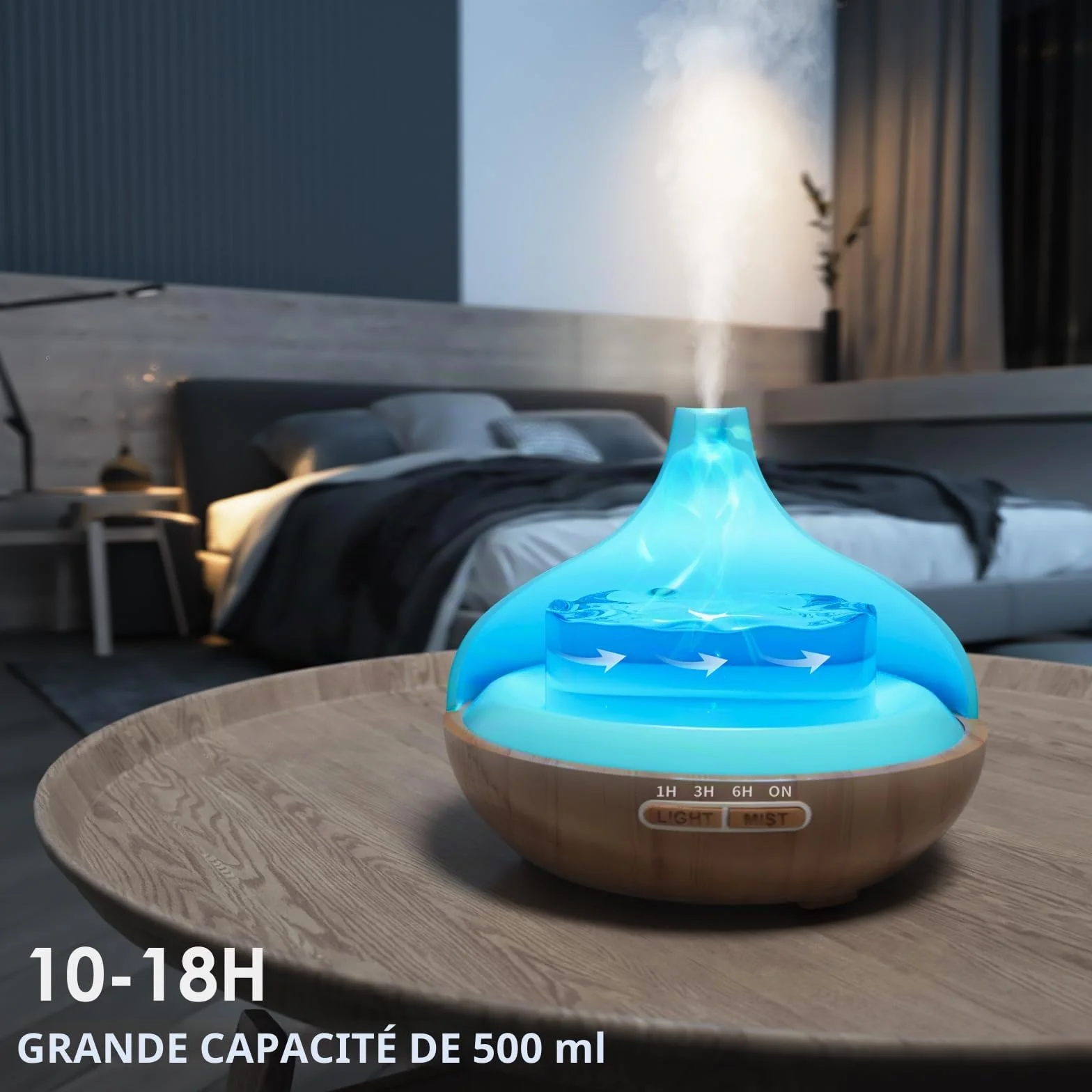Diffuseur d'Huiles Essentielles 500 ML Télécommande 14 Couleurs LED 4 Réglages de Minuterie