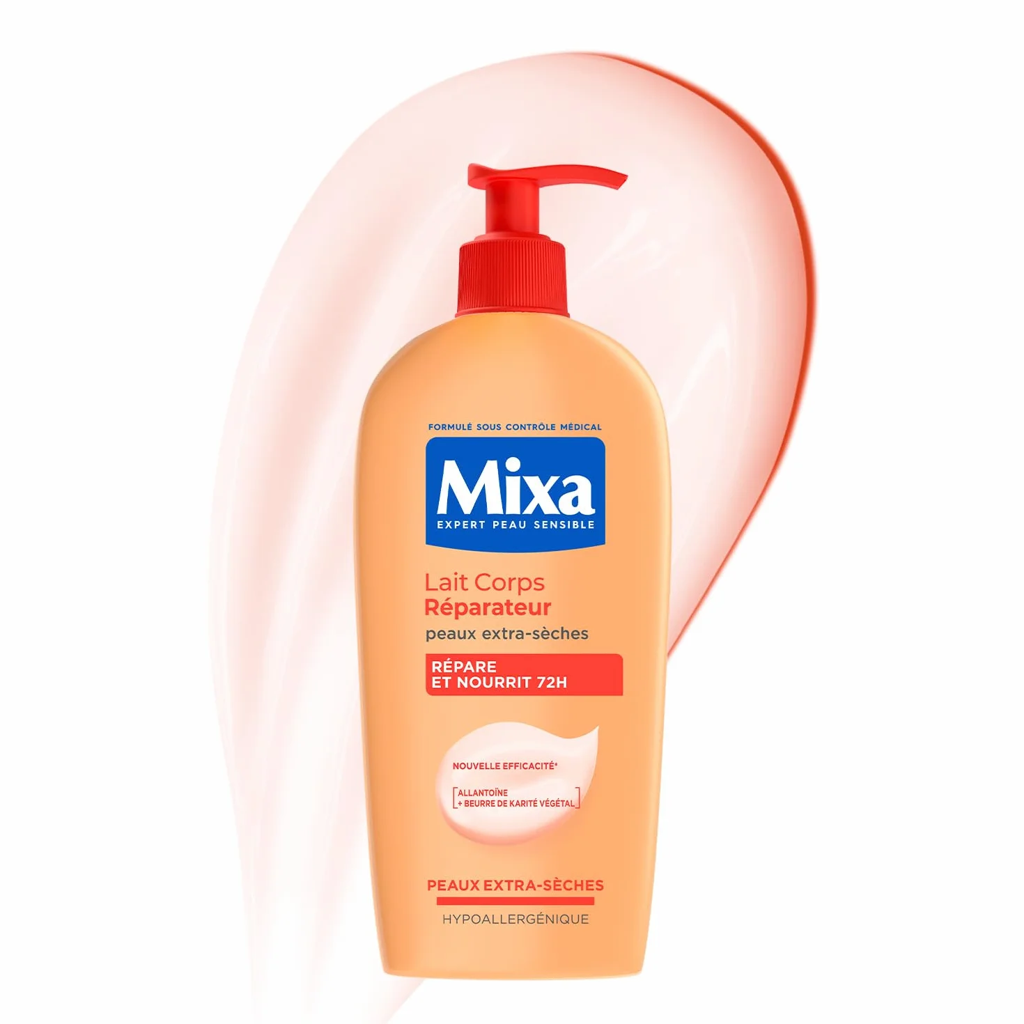 MIXA Lait Corps Réparateur Nutrition Intense 72H Anti-Dessèchement Allantoïne Huiles Karité Abricot Peaux Abîmées Extra-Sèches 400ml