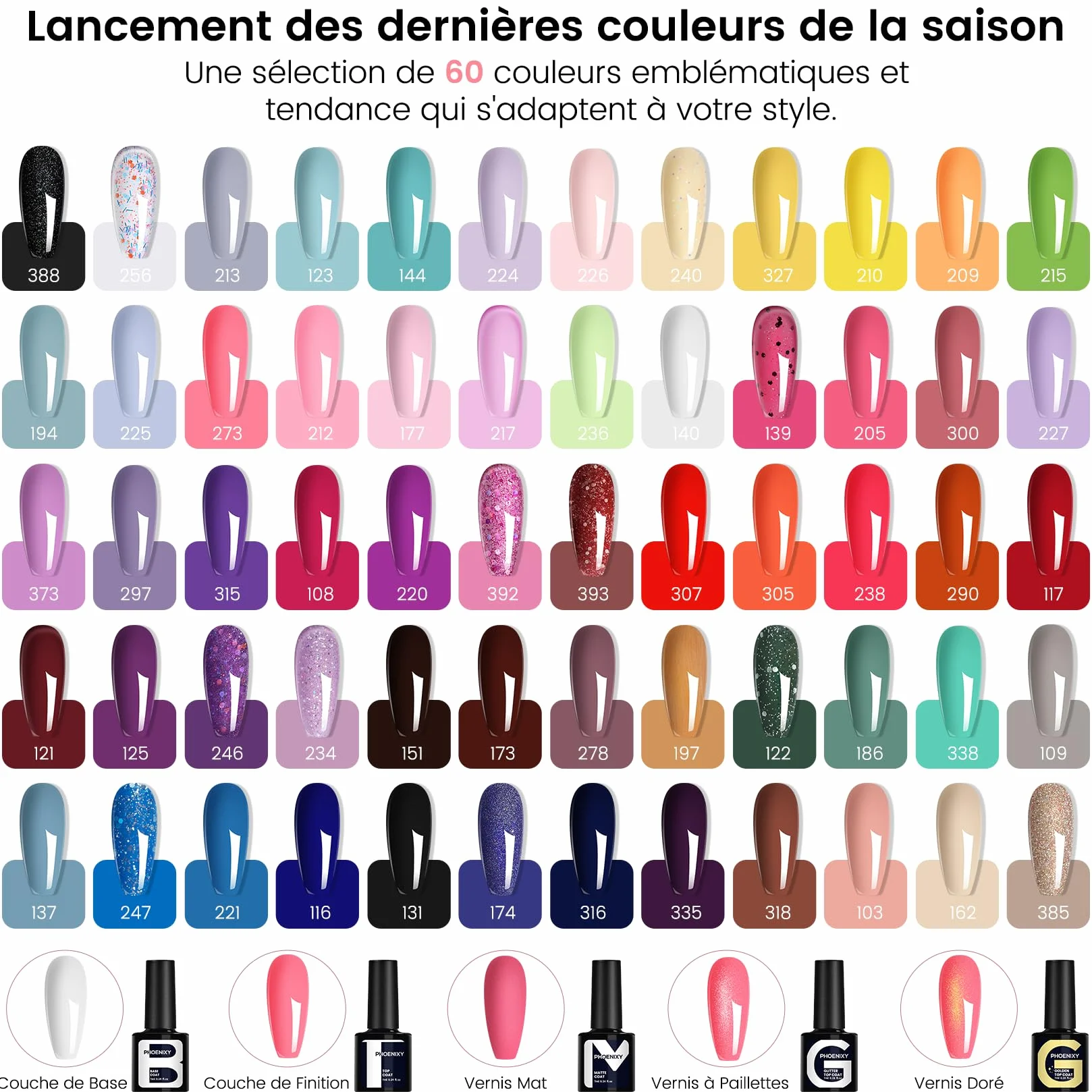 Phoenixy Kit Ongle Gel U V Complet, 60 Couleurs Kit Vernis Semi Permanent avec 48W Lampe à Ongles U V/LED Base et Top Coat Kit de Manucure Cadeaux pour Femmes