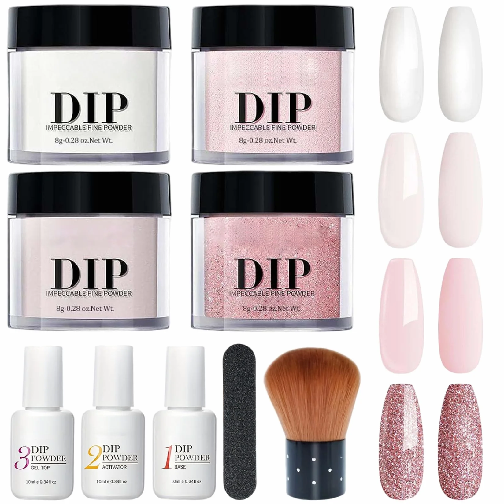 Kit de poudre à ongles 4 couleurs avec activateur base et couche finition pour manucure