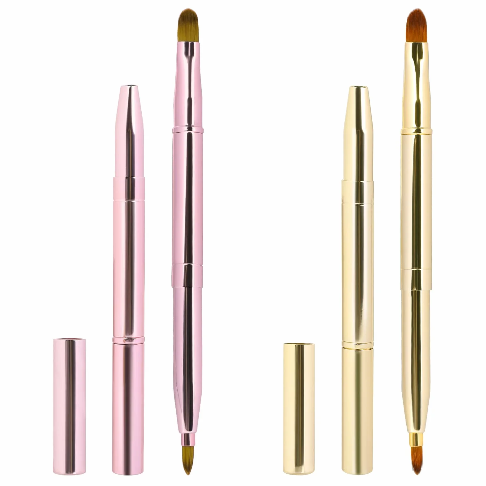 Lot de 2 pinceaux à lèvres rétractables double extrémité pour rouge à lèvres et gloss