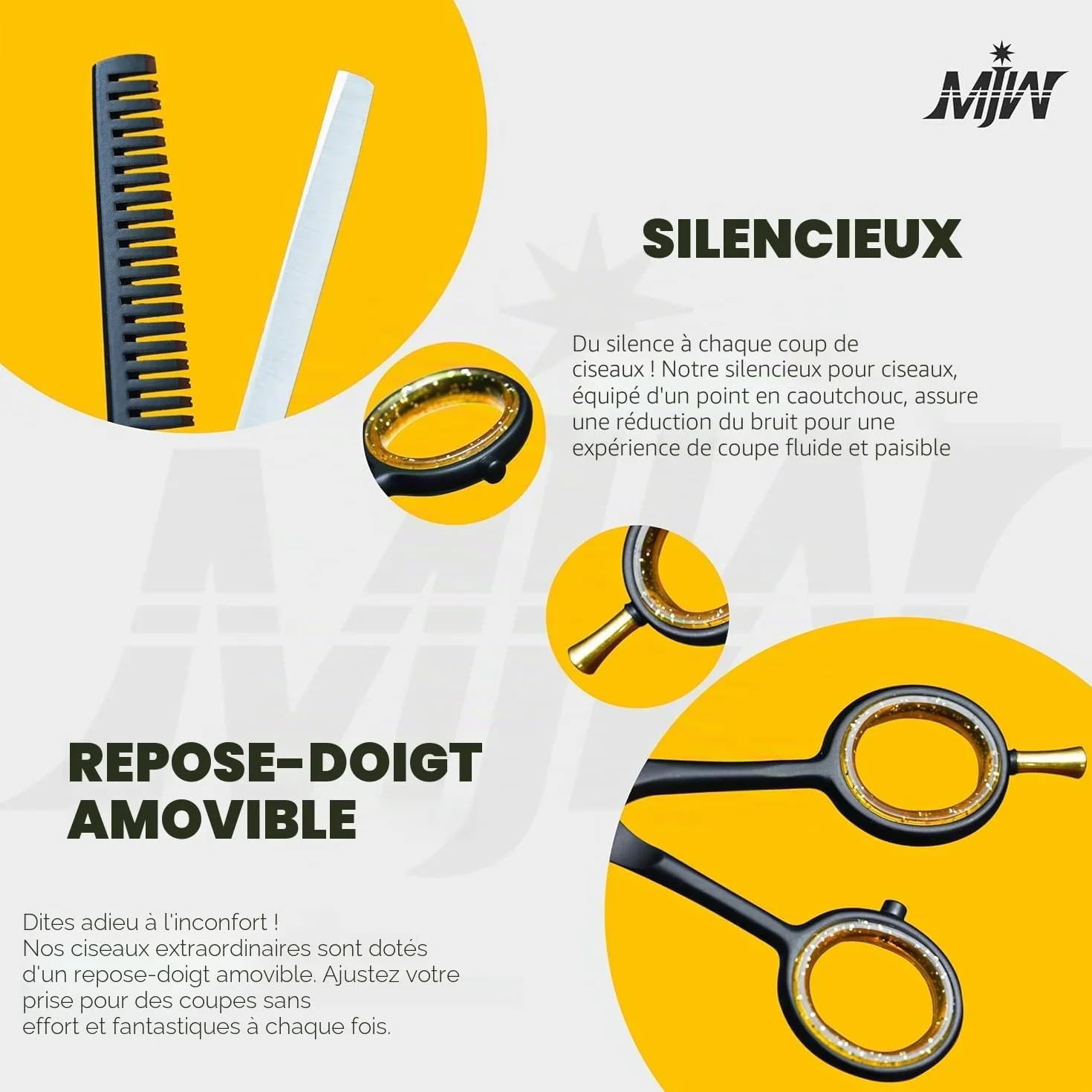MJW Ciseaux à Effiler les Cheveux en Acier Inoxydable pour Texturation et Superposition
