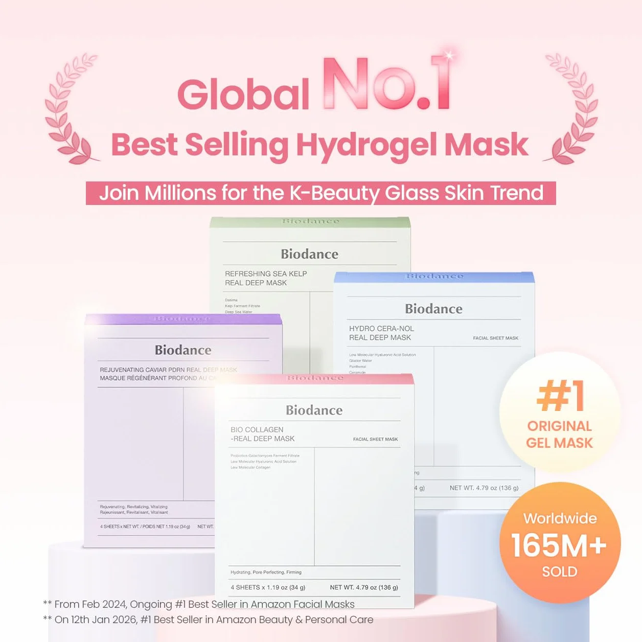 BIODANCE Bio-Collagen Masque Profond Réel, Masque Hydrogel, Minimisation des Pores, 34 g x 4 pièces