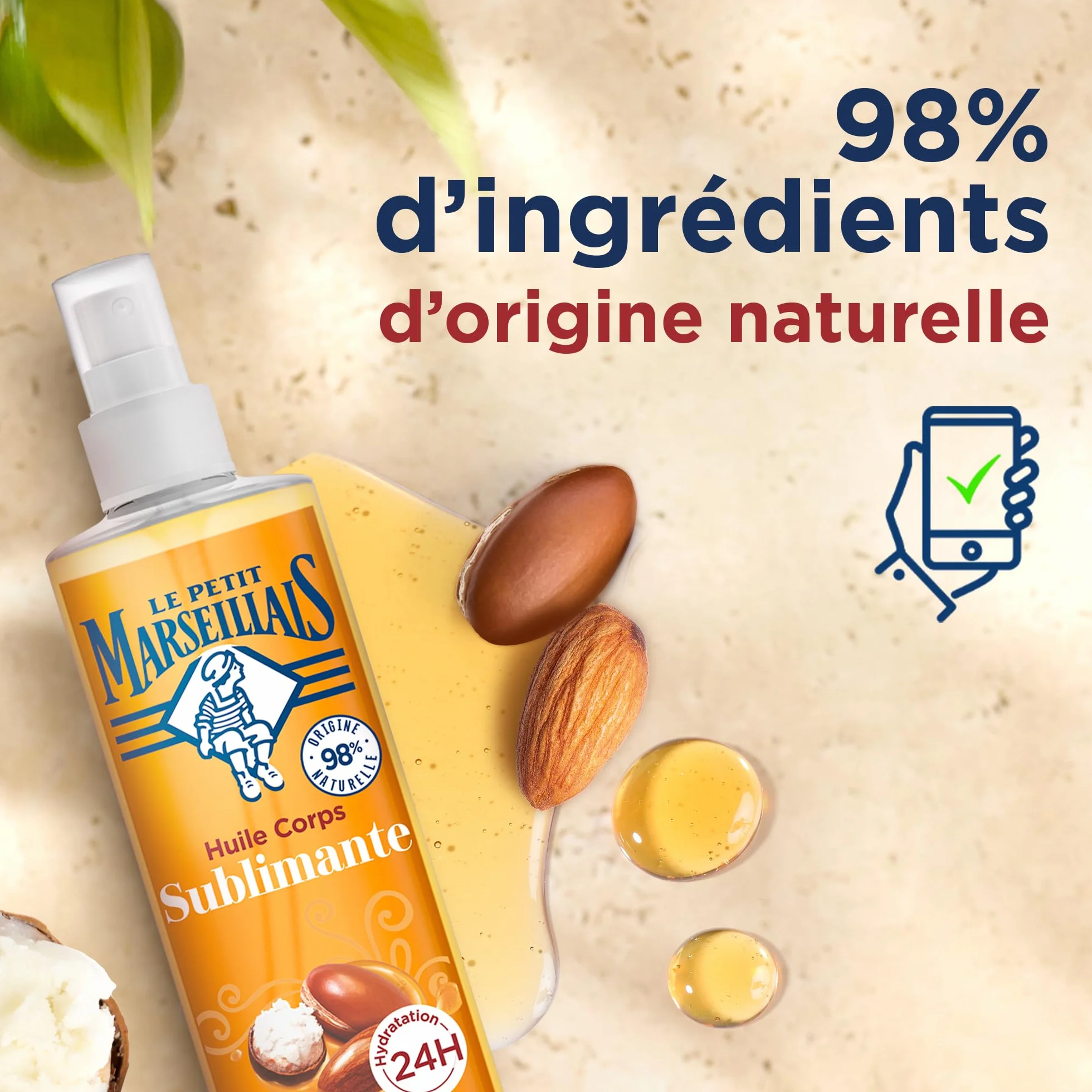 Le Petit Marseillais Huile Corps Sublimante Vaporisateur 150 Ml Soin Corps Hydratation 24H Beurre de Karité Amande Douce Huile d'Argan