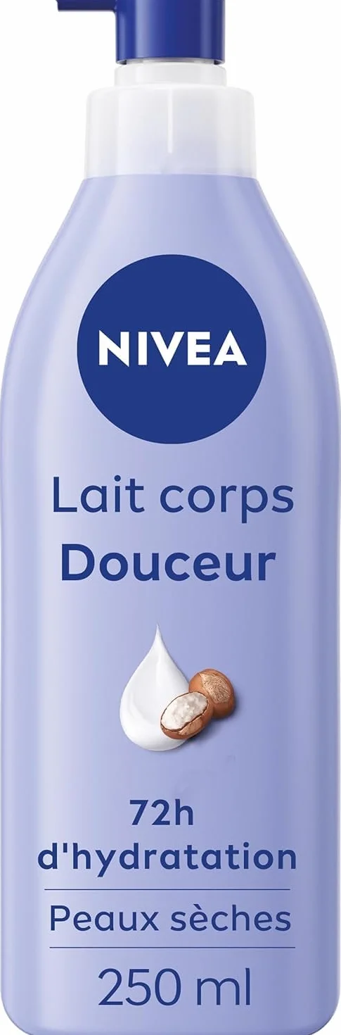 NIVEA Lait Corps Hydratant Douceur 72h 250 ml Crème hydratante Acide Hyaluronique Beurre de karité Soin corps peaux sèches