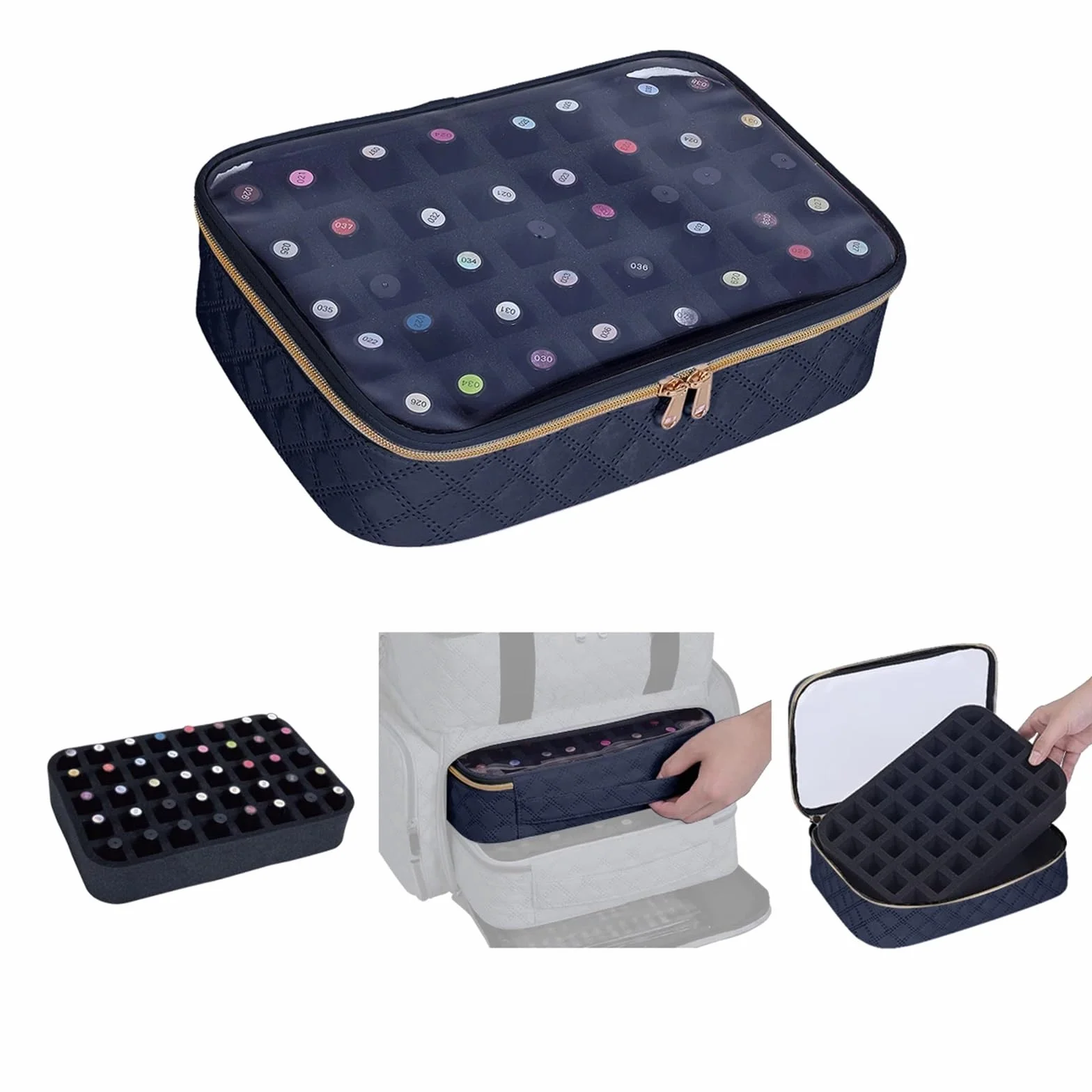 Rangement Onglerie,Rangement Vernis A Ongle 1 boîte de rangement transparente for vernis à ongles - Coffret voyage 40 flacons, en polyester et coton résistant, idéale les amateurs d'ongles(Pink)