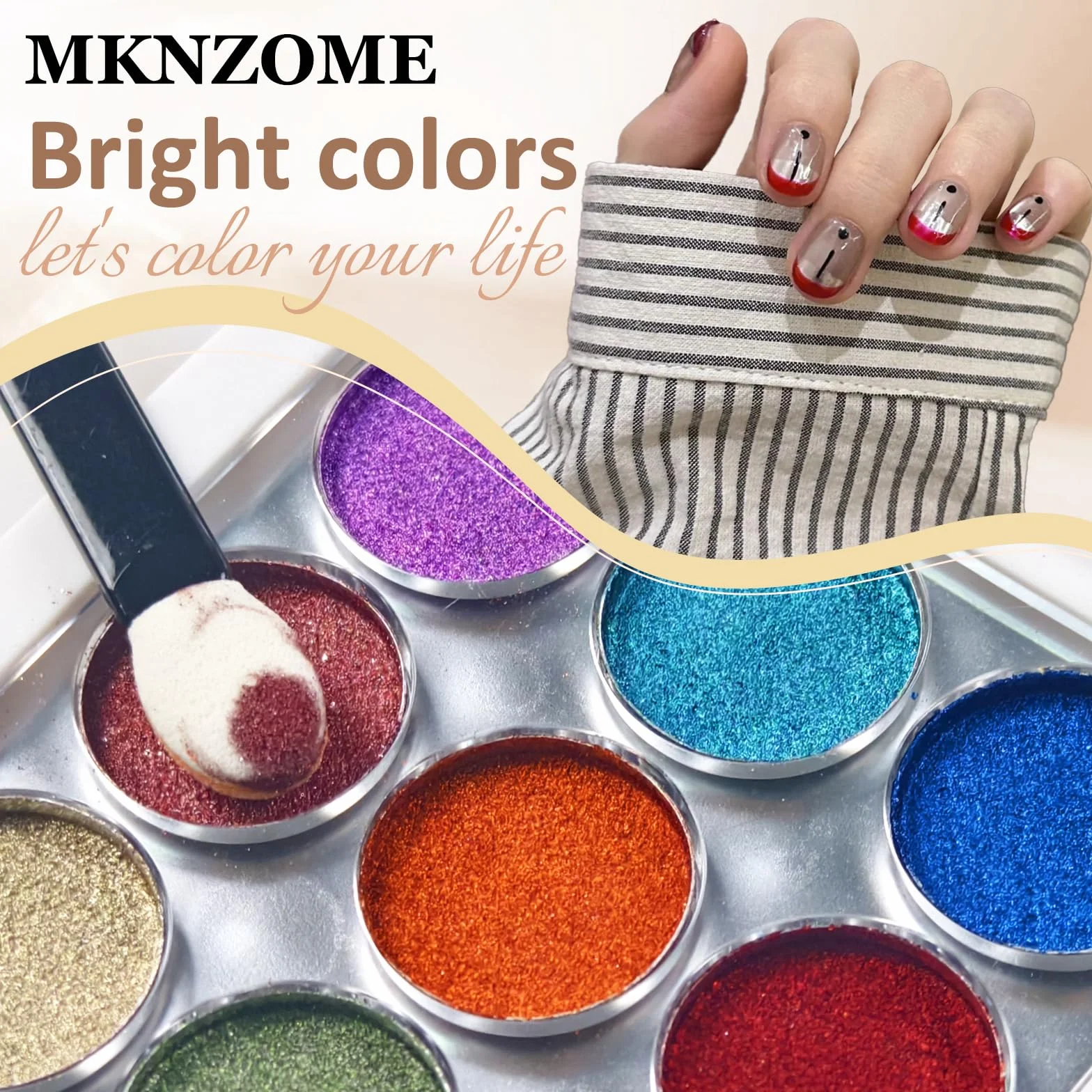 Poudre Chrome Ongle 9 Couleurs, Rouge Bleu Or Vert Mirror Metallic Pigment Glitzerpuder Nail Art avec Baguettes Éponge