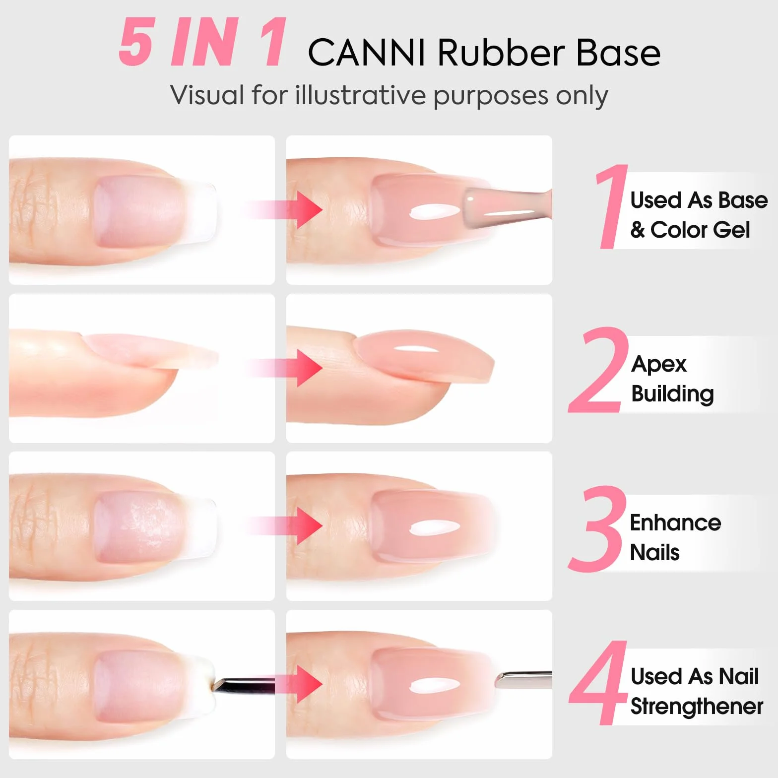 CANNI Vernis à Ongles Gel Semi Permanent Rubber Base Rose clair Gel Nail Polish Manucure