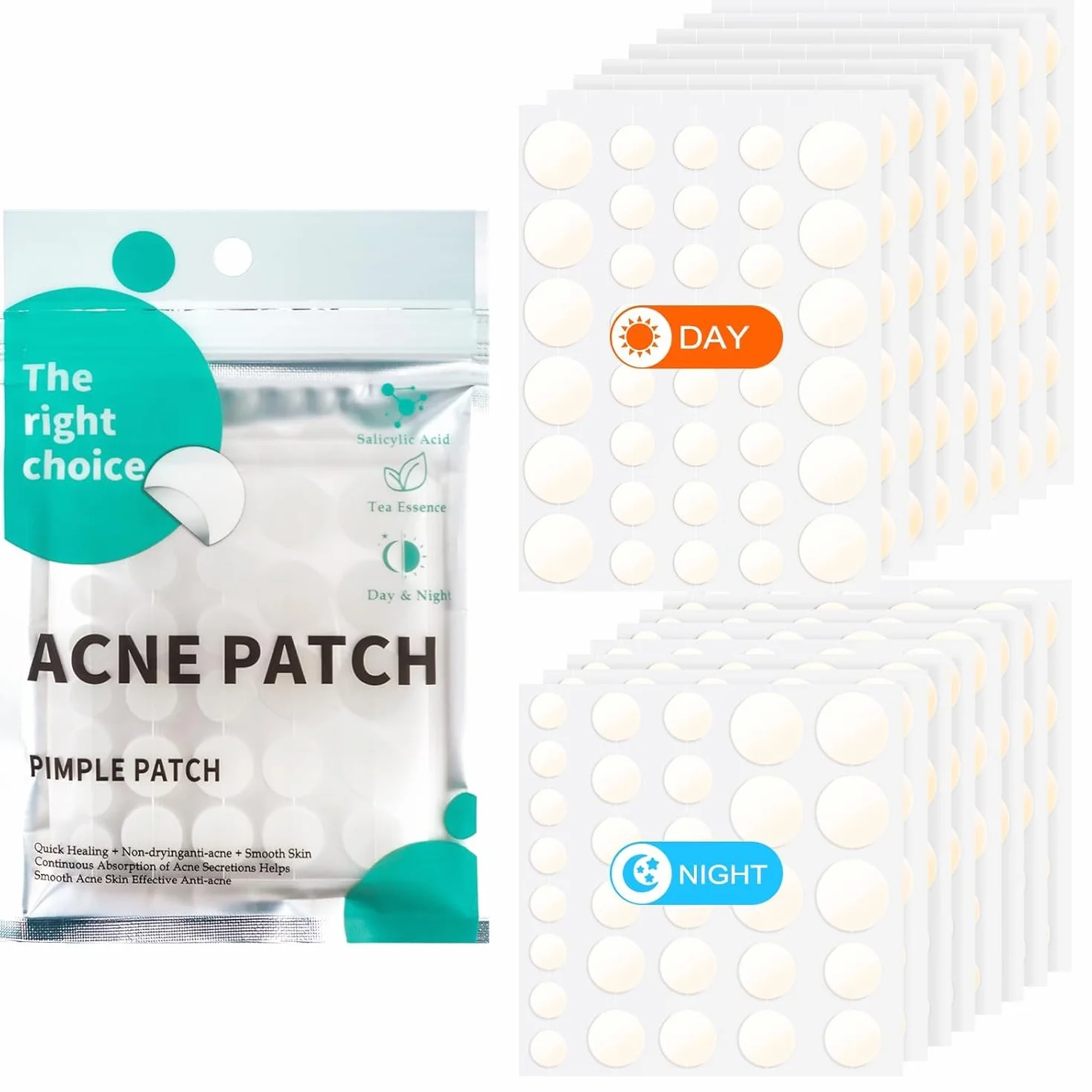 Pimple Patches 528 pièces, Hydrocolloïde Acné Patch, Invisible, 4 tailles (8/10/13/15 mm)