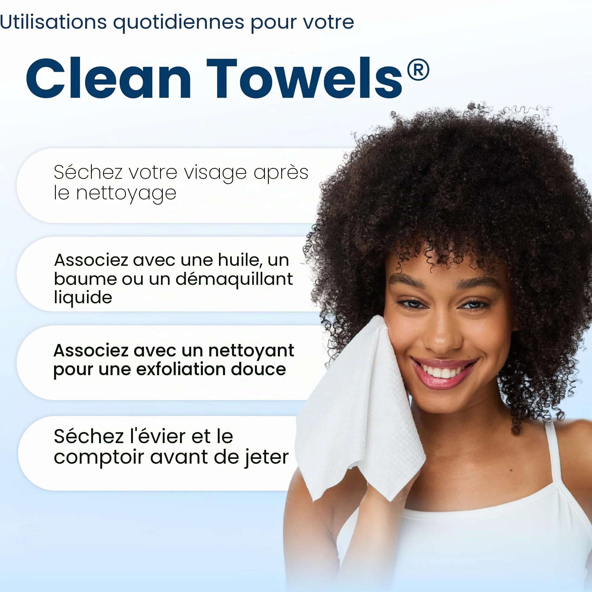 Clean Skin Club Clean Towels XL® Lingettes Visage 100% Biosourcées USDA Jetables Ultra-Douces Démaquillantes 50 Pièces