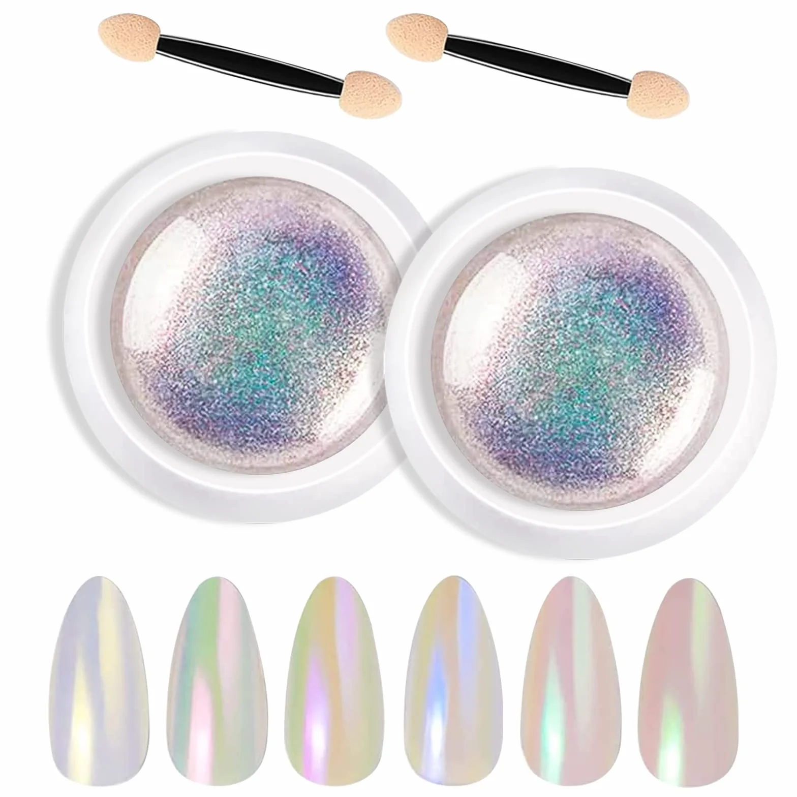 Poudre Perles Chromées et Coquillages Blancs, Pigments Chrome Magiques avec Paillettes pour Ongles