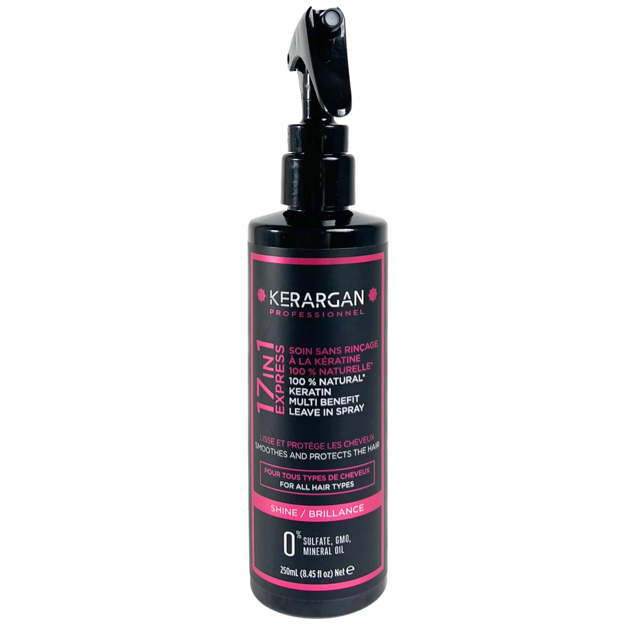 Kerargan - Lotion Tonique à la Kératine pour Cheveux Brillants et Renforcés - Hydratant, Démêlant, Thermoprotecteur - Anti-Frisottis et Volume - Sans Sulfate, OGM ni Huiles Minérales - 250ml