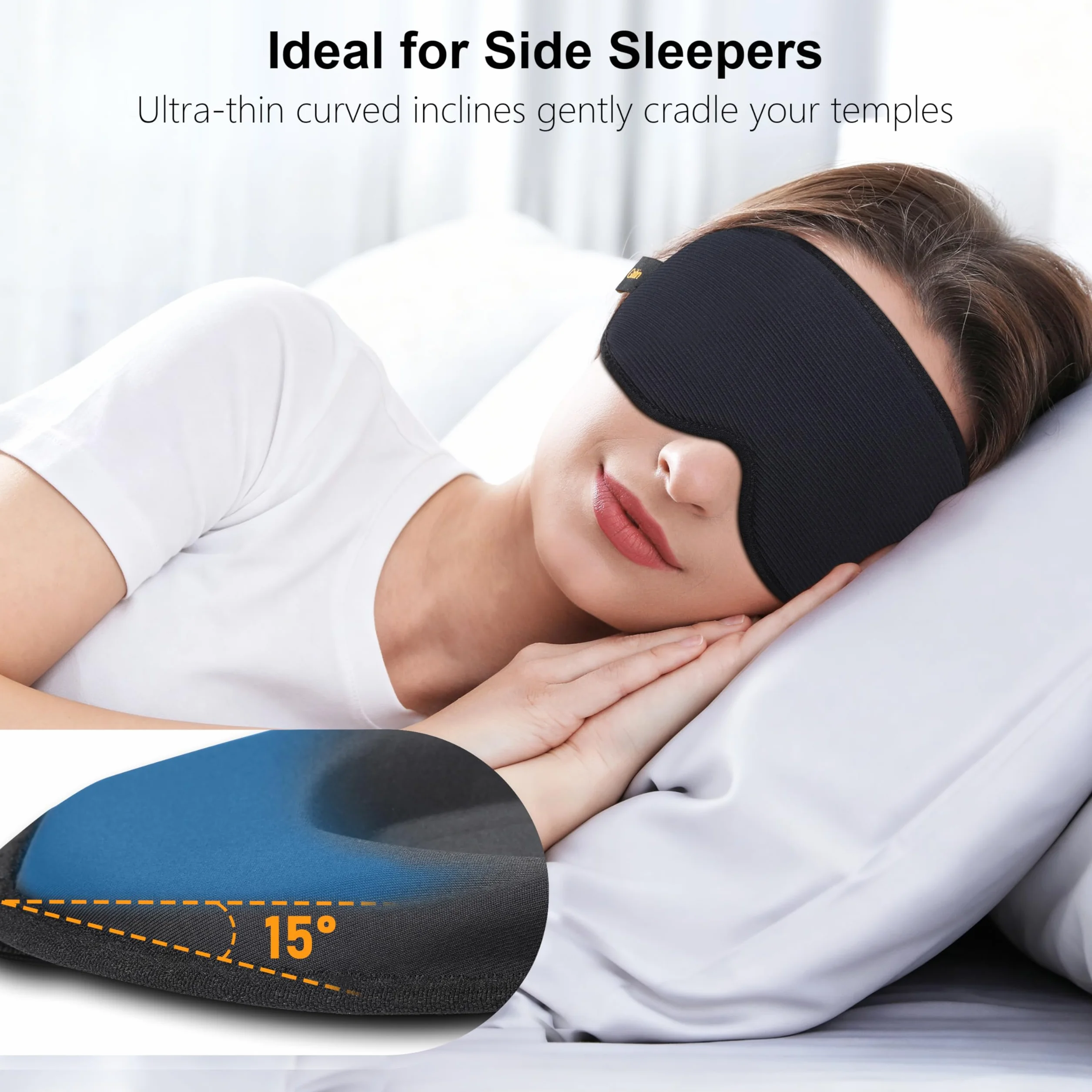 Gritin Masque de Nuit 3D Anti-Lumière Zéro Pression Oculaire Design Elargi Bande Réglable Cache Yeux pour Dormir