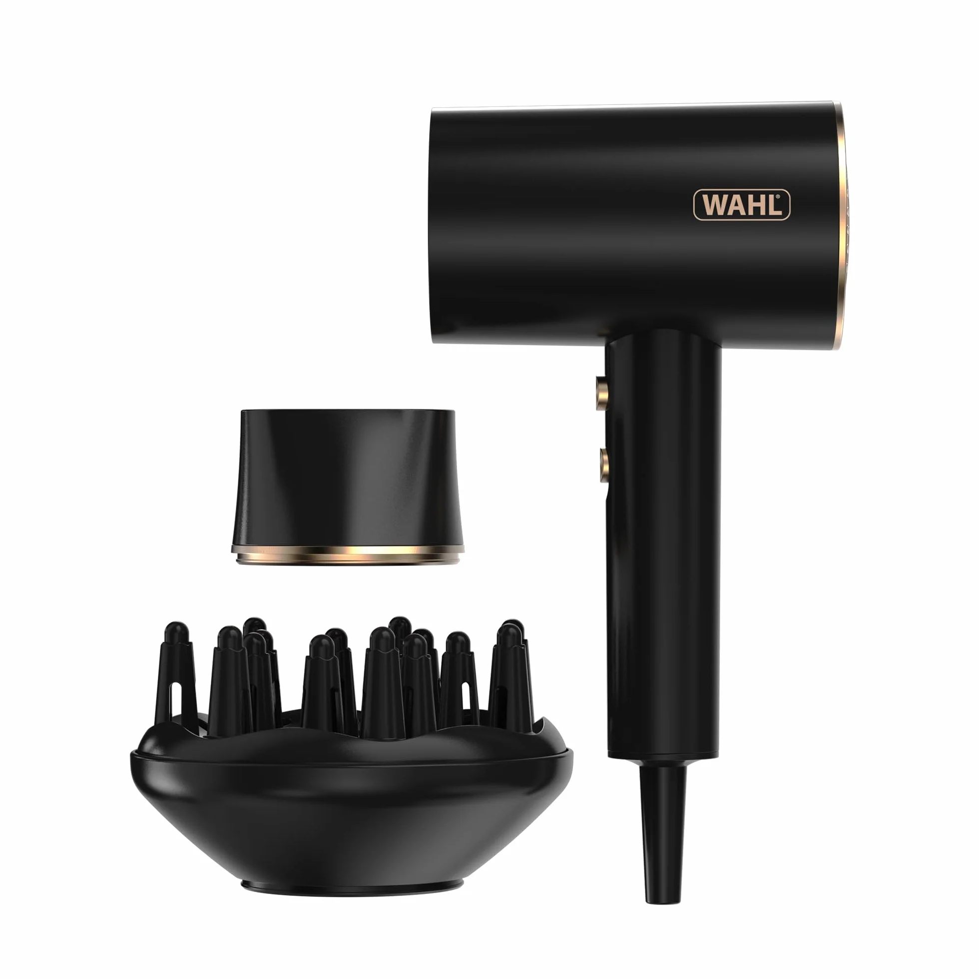 WAHL Ionic Flow Hairdryer, séchage professionnel, sans frisottis, puissant, léger, jet d'air froid, concentration de chaleur, diffuseur, vitesse rapide, coiffage, compact, voyage