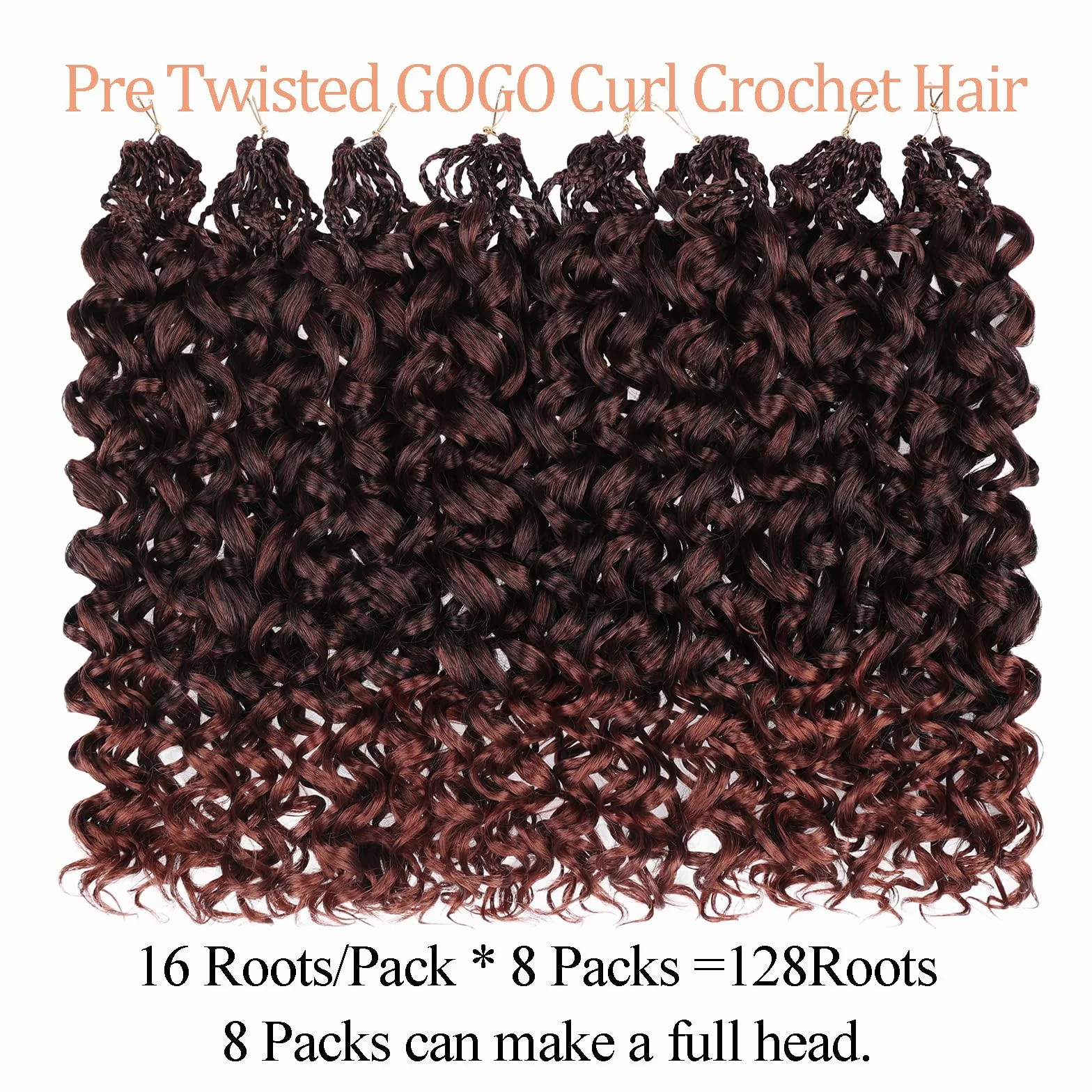 Gogo Curl Lot de 8 paquets de cheveux synthétiques pré-bouclés et ondulés au crochet pour femme Brun ombré 45,7 cm