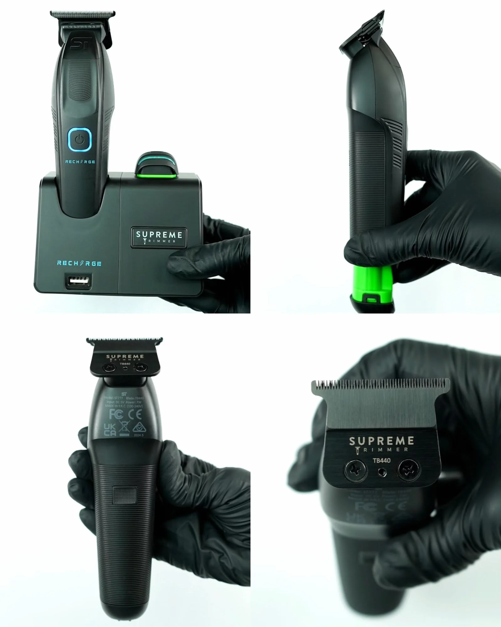 Supreme Trimmer ST777 tondeuse professionnelle rechargeable 2 batteries amovibles lames DLC zéro écart