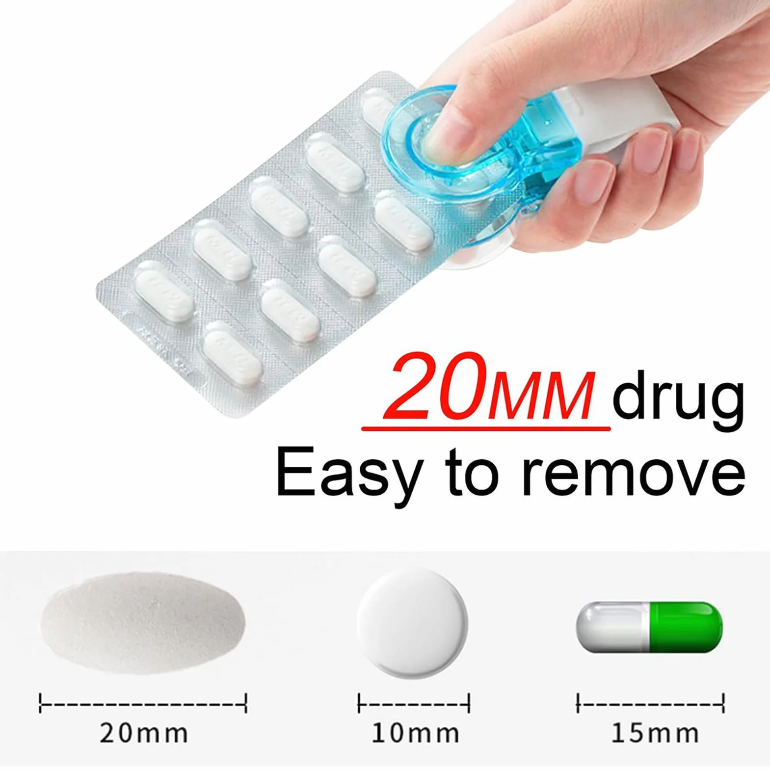 Extracteur de pilules PVC 7,5 x 3 cm, outil compact et léger pour retrait hygiénique
