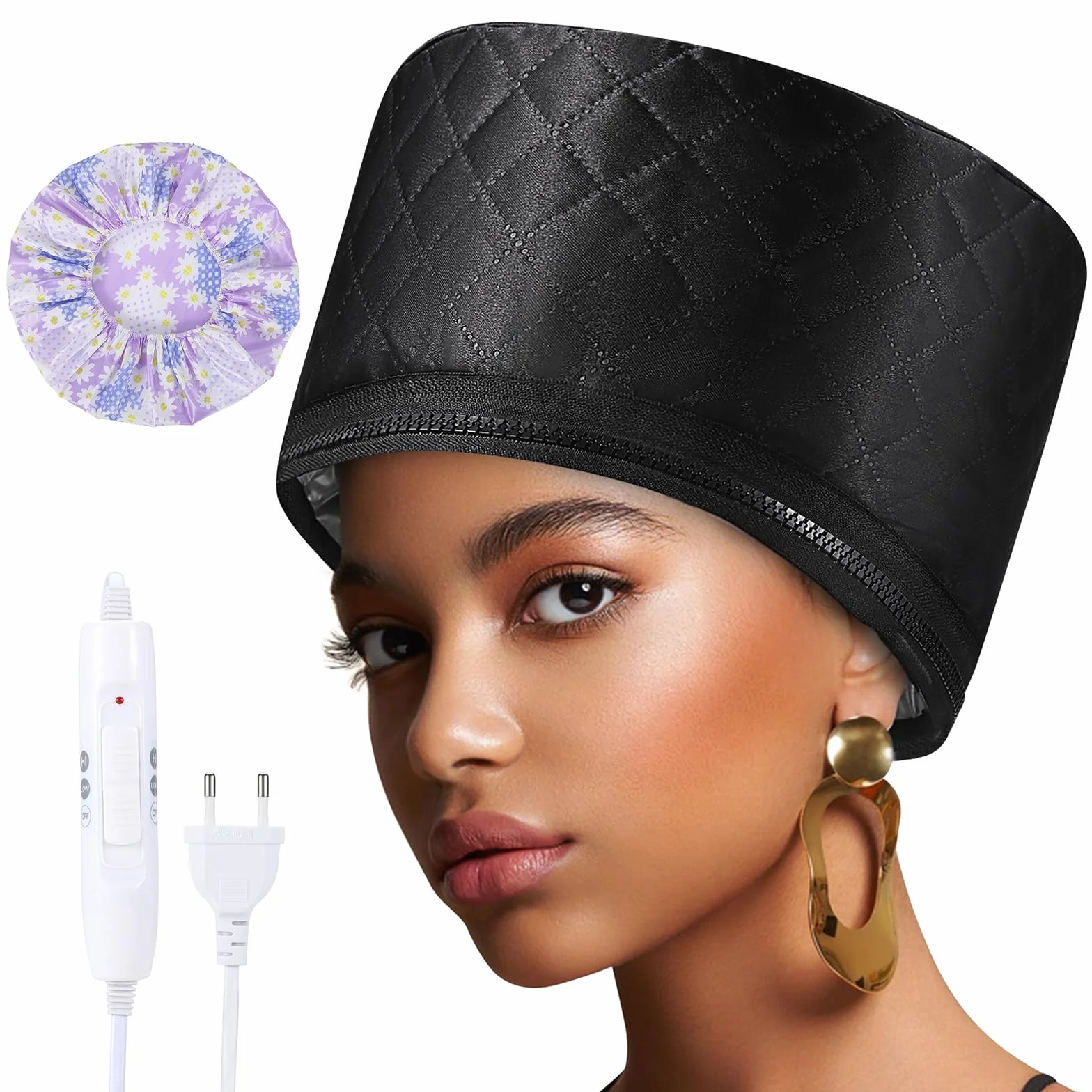 Casque Chauffant Cheveux Vapeur Soin - casque vapeur cheveux Afro Bouclés Bonnet Masque Capillaire Salon Hair Cap Spa Maison Proteine Coloration Sèche Cheveux Pro Électrique (noir)