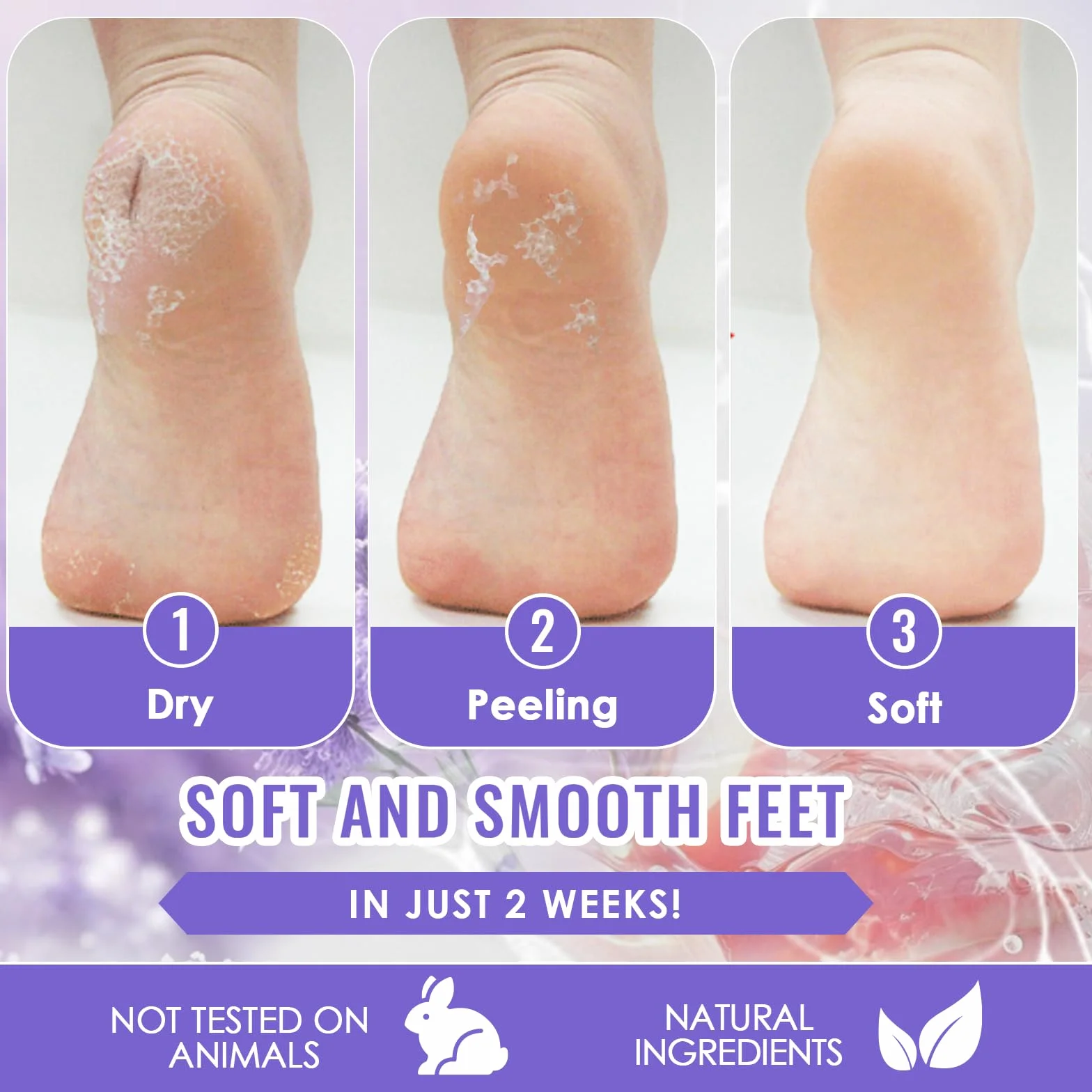 Masque Pied Peeling Exfoliant Nourrissant pour Femmes Hommes, Soin des Pieds (Pêche et Lavande)
