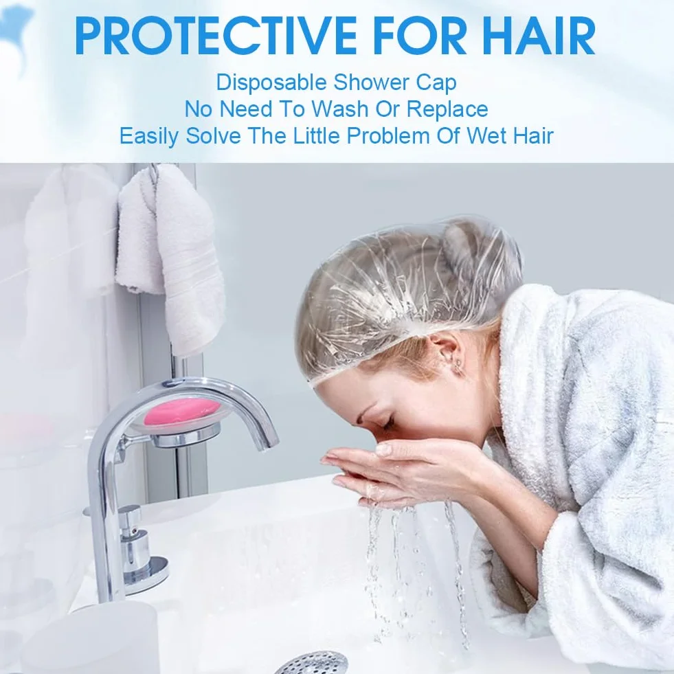 Bonnets de Douche Jetables 100PCS Charlotte Cheveux En Plastique Imperméables Élastiques Usage Unique