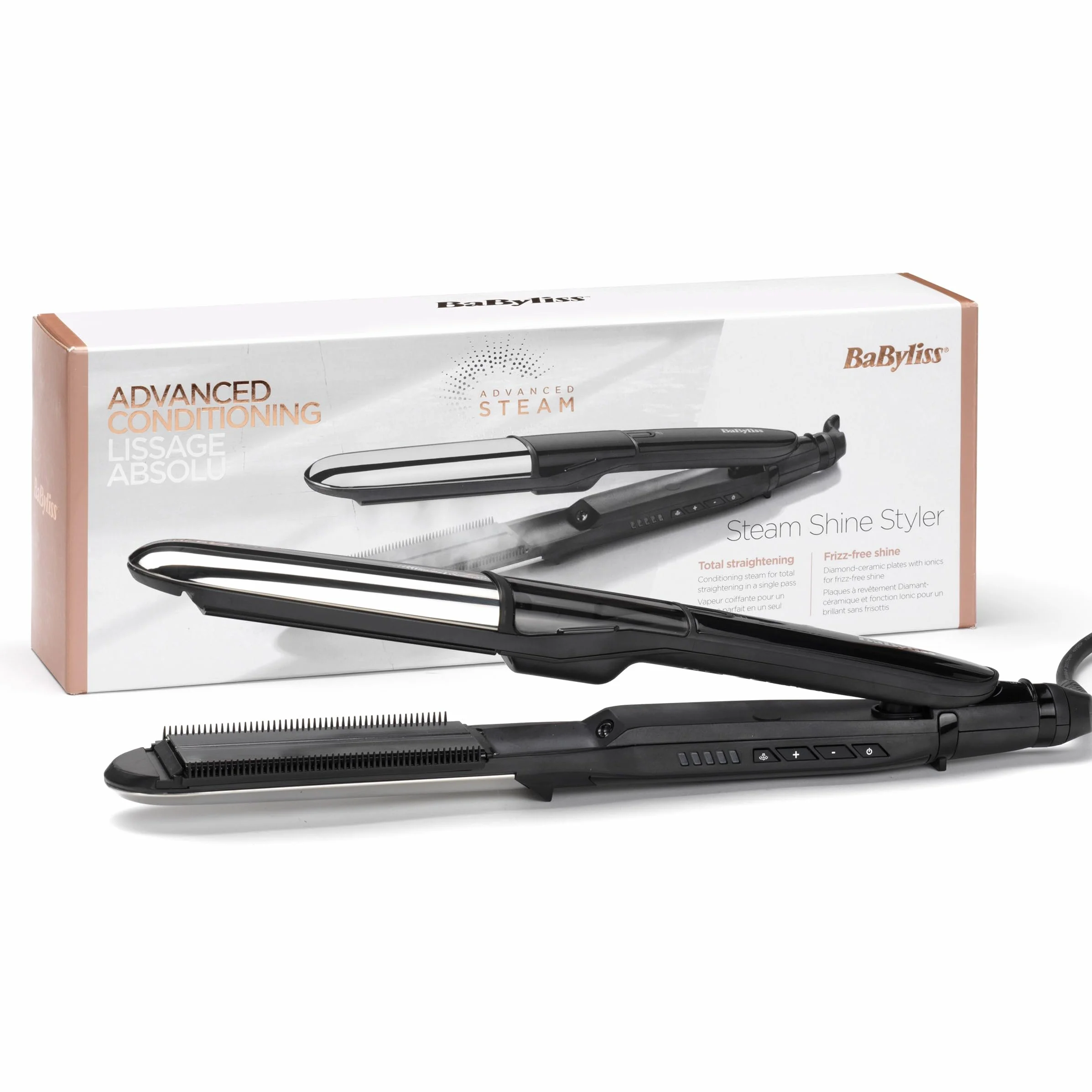BaByliss ST496E Lisseur vapeur Steam Shine plaques XL tourmaline-céramique ionique anti-frizz cheveux brillants