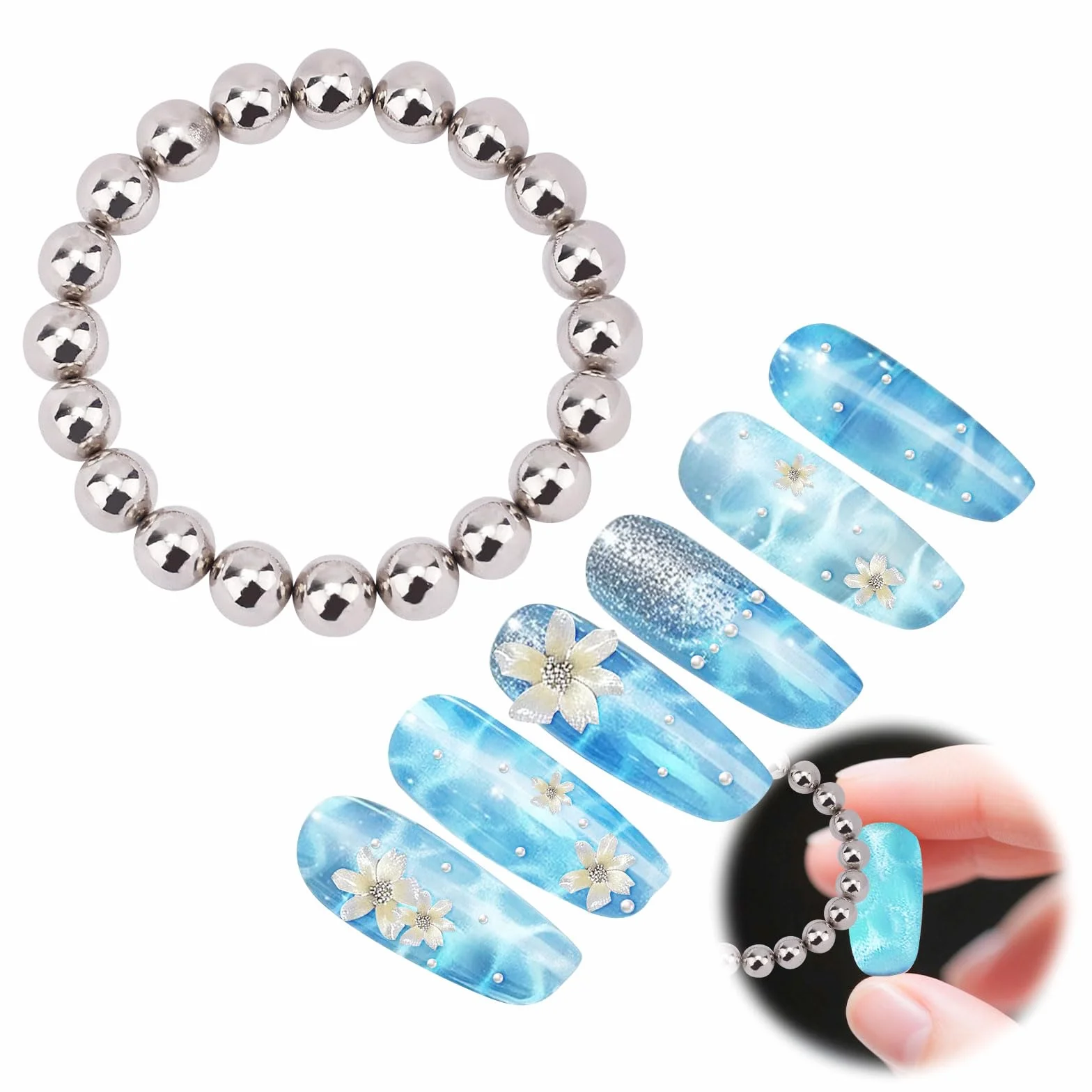Lot de 20 Mini Aimants Ronds Œil Chat, Perles Magnétiques pour Ongles Ondulés