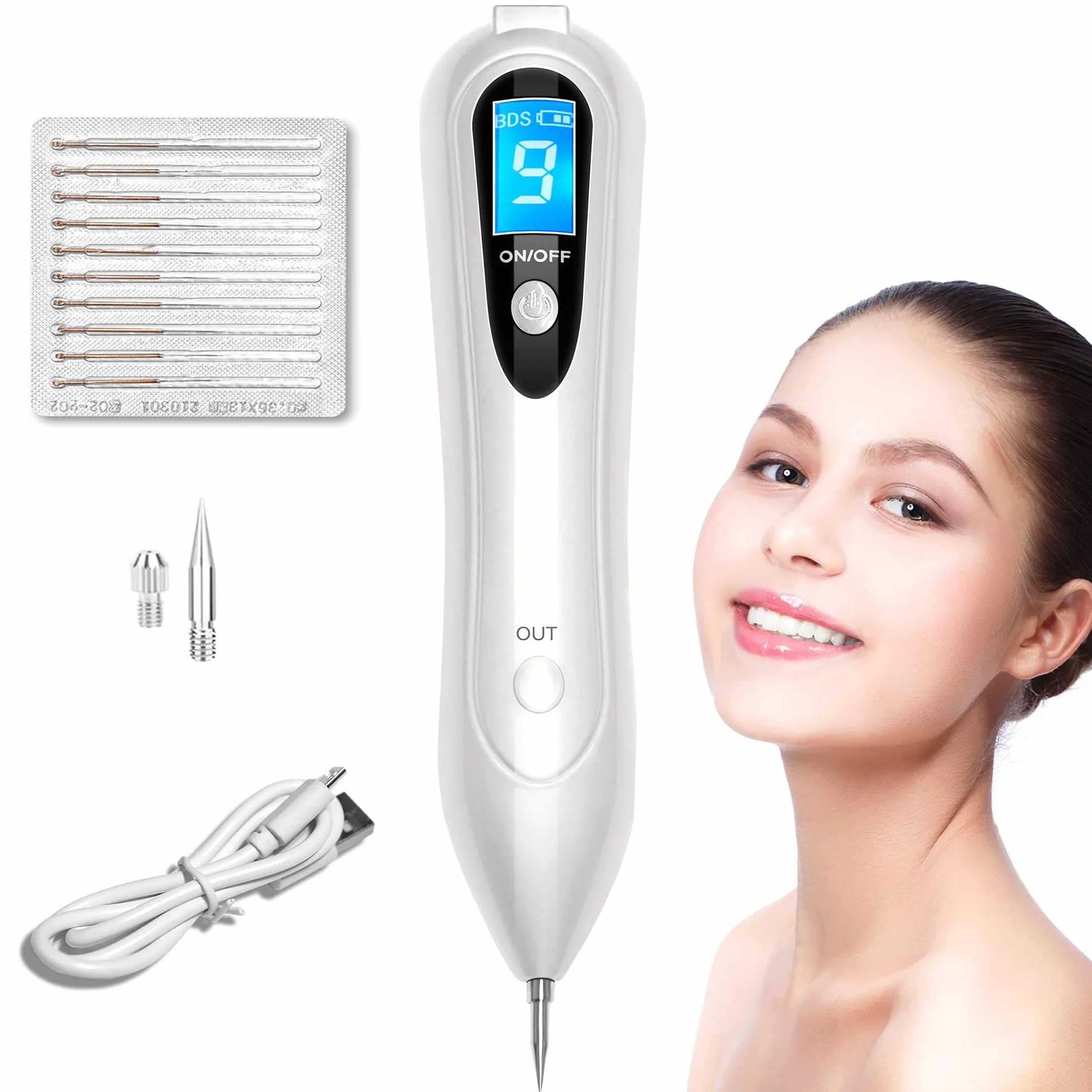 Dissolvant Traitement Verrues Plasma Électrique Removal Pen 9 Niveaux pour Taches de Rousseur, Taches Foncées, Tatouages, Verrues, Pigments de Cicatrice sur Les Bras, Le Front et Le Visage