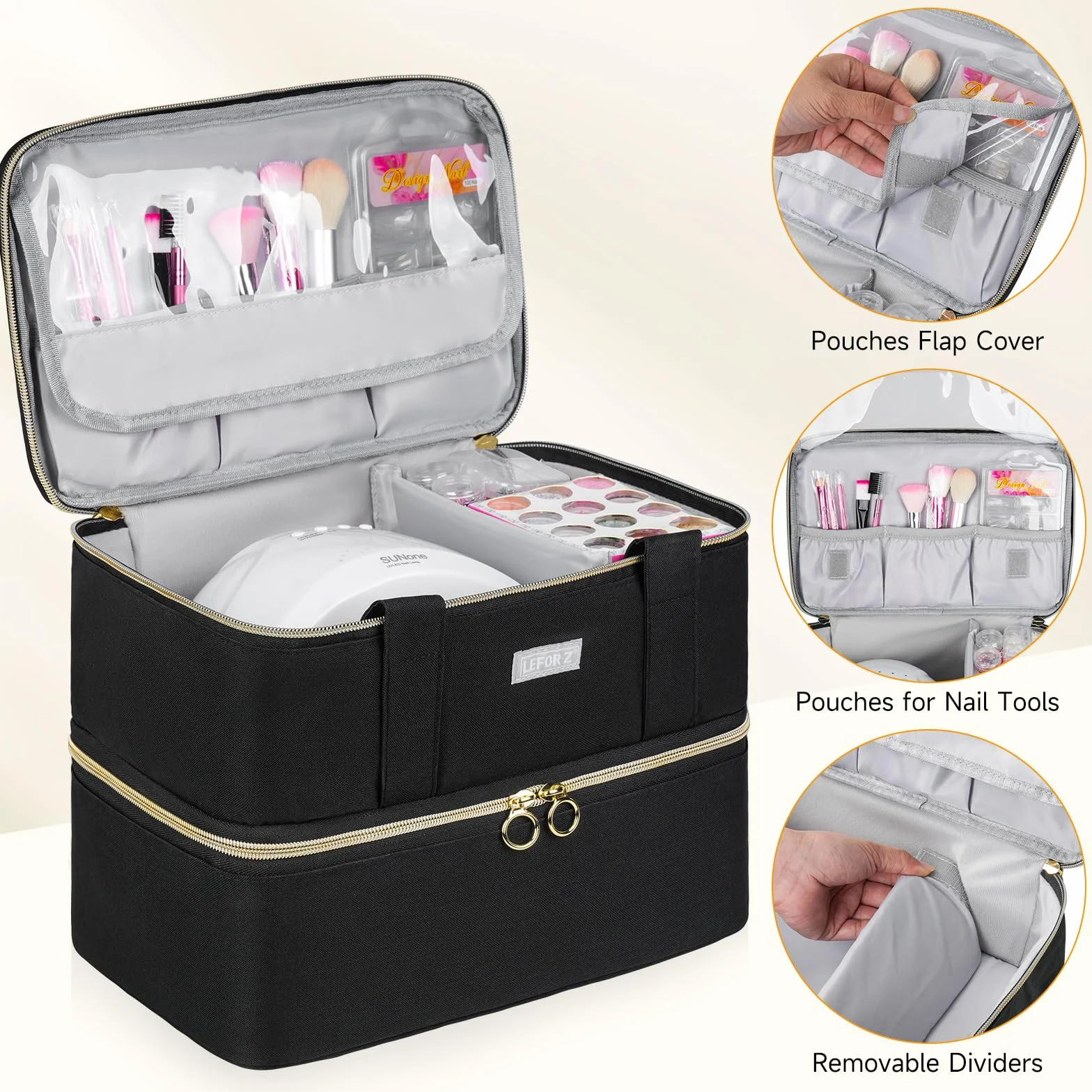 Sac Rangement Vernis à Ongles Boite Organisateur 40 Bouteilles 15 ML Noir