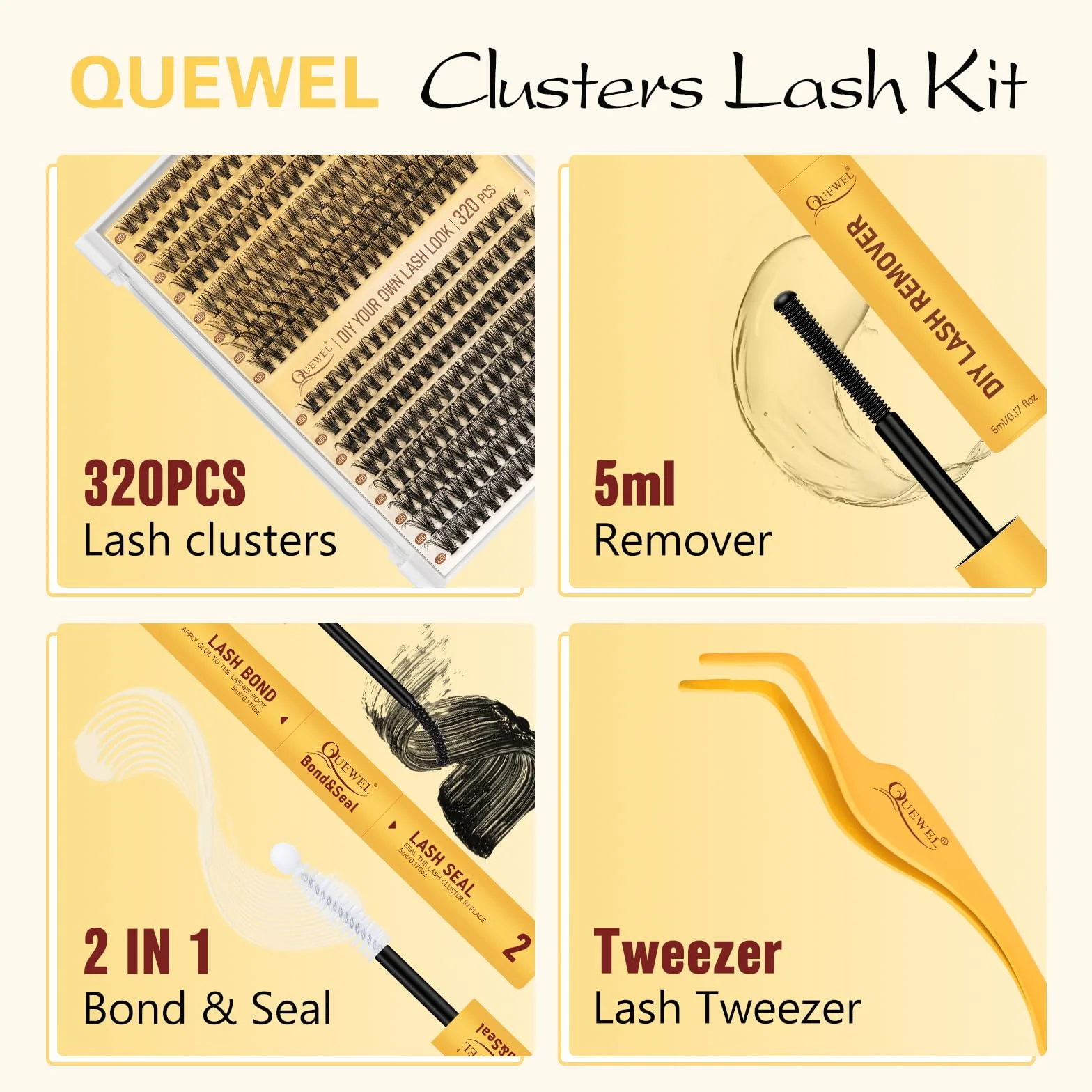 QUEWEL 320PCS 30D+40D Kit-Extension-Cils, 9-16mm Faux Cils Individuel avec pince à cils et colle