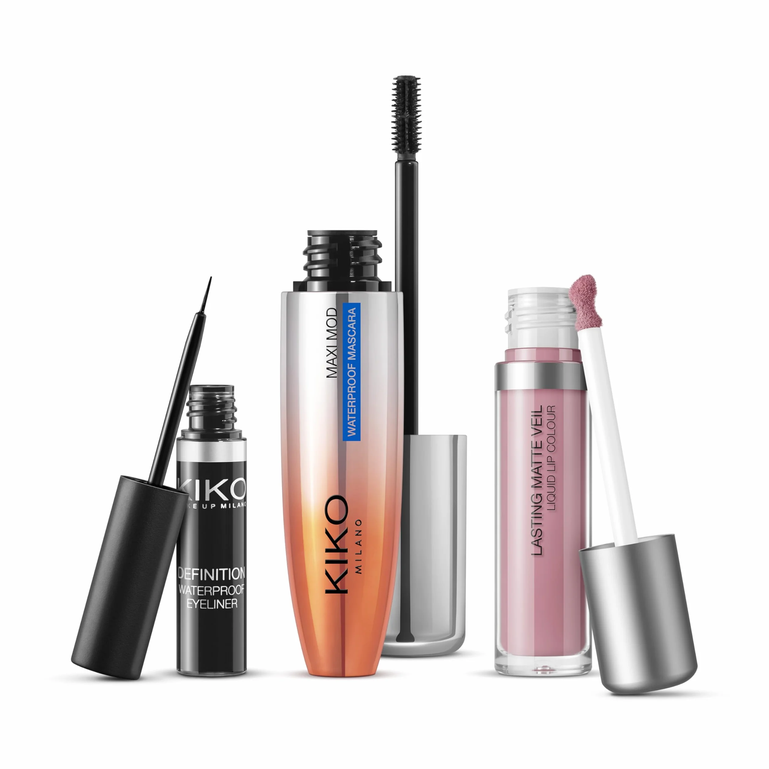 KIKO Milano Unmissable Makeup Set, Kit De Maquillage: Mascara Et Eye-Liner Résistants À L’Eau, Rouge À Lèvres Liquide Mat