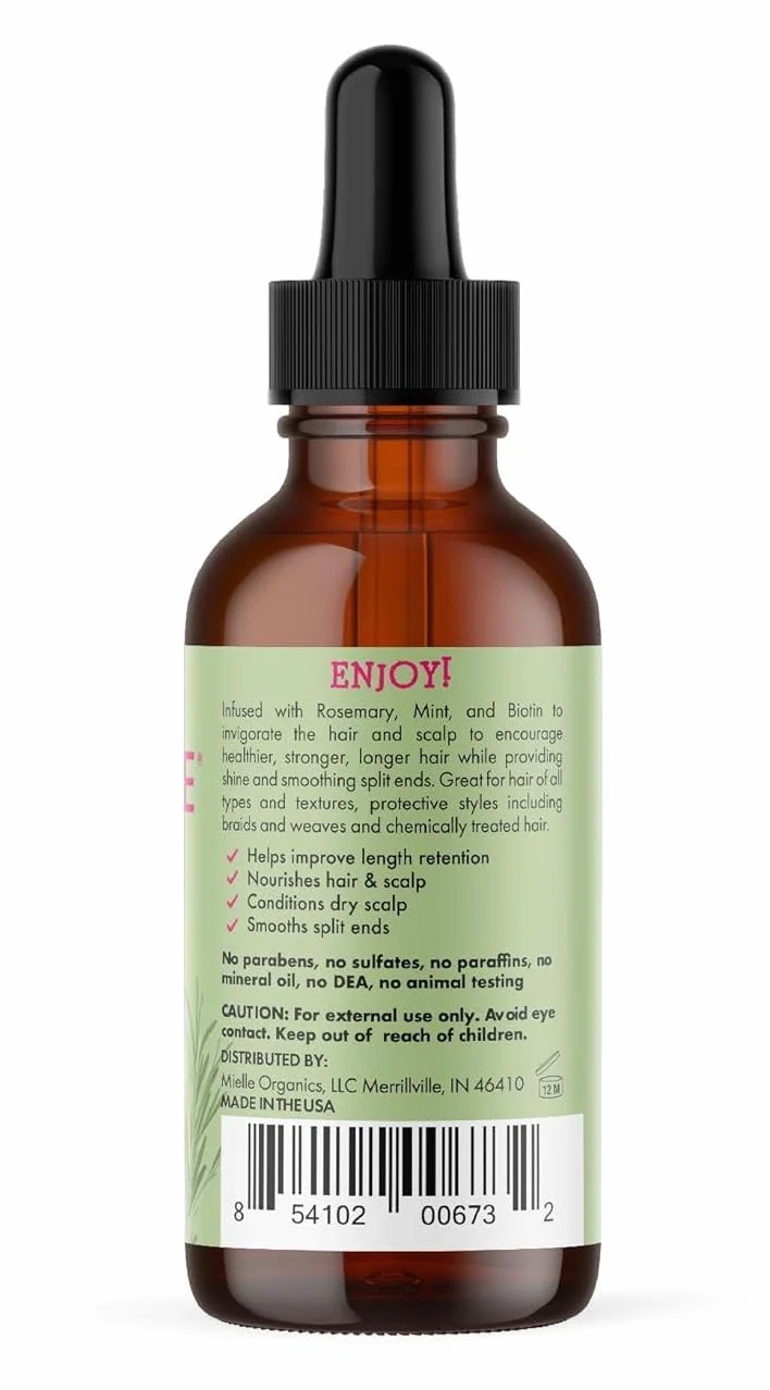 Mielle Huile fortifiante pour le cuir chevelu et les cheveux, romarin et menthe, 59 ml