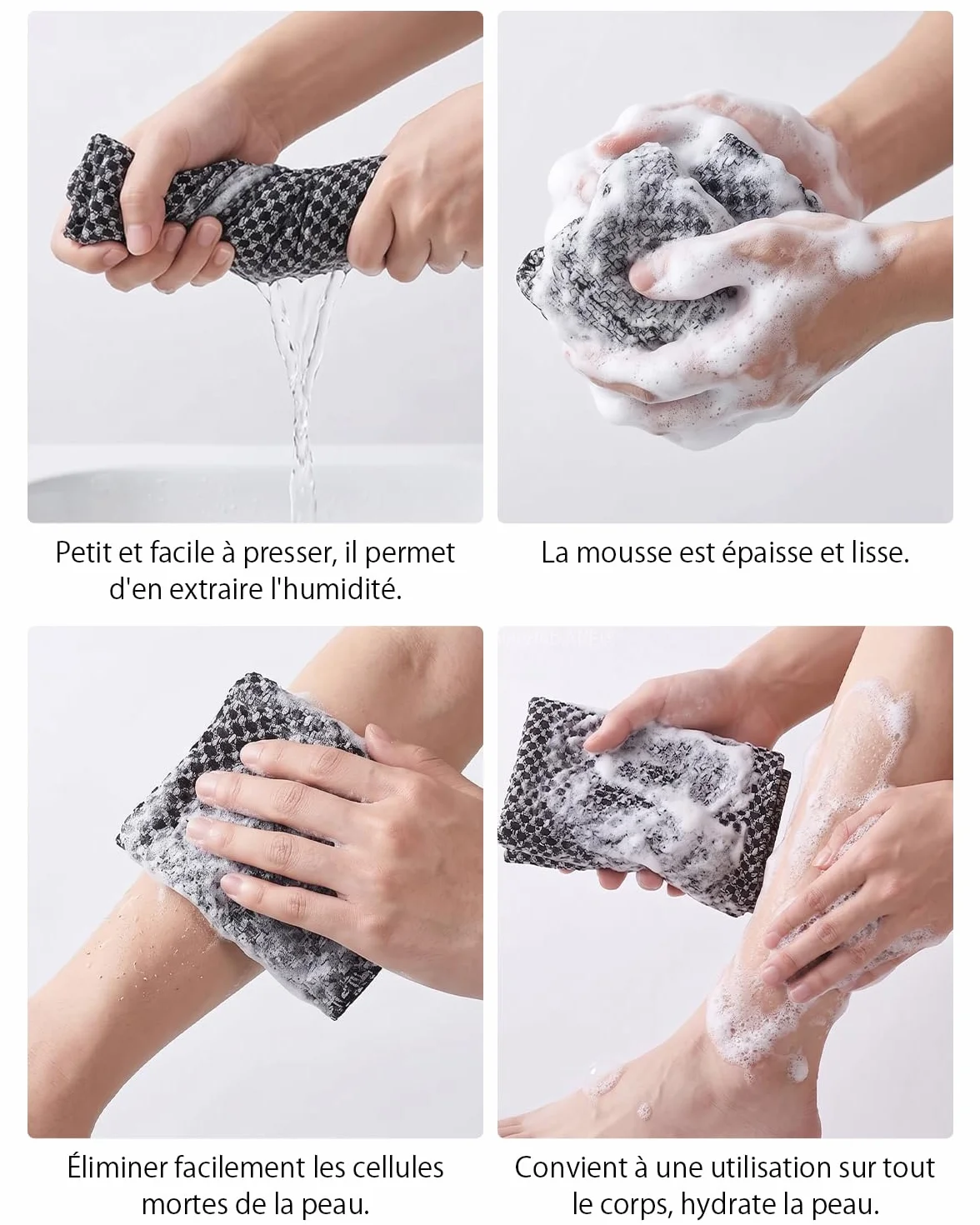 Serviette Exfoliante Japonaise Lot de 2, Exfoliation Douce du Corps, Séchage Rapide, Accessoire Bain Peaux Sensibles (Noir)