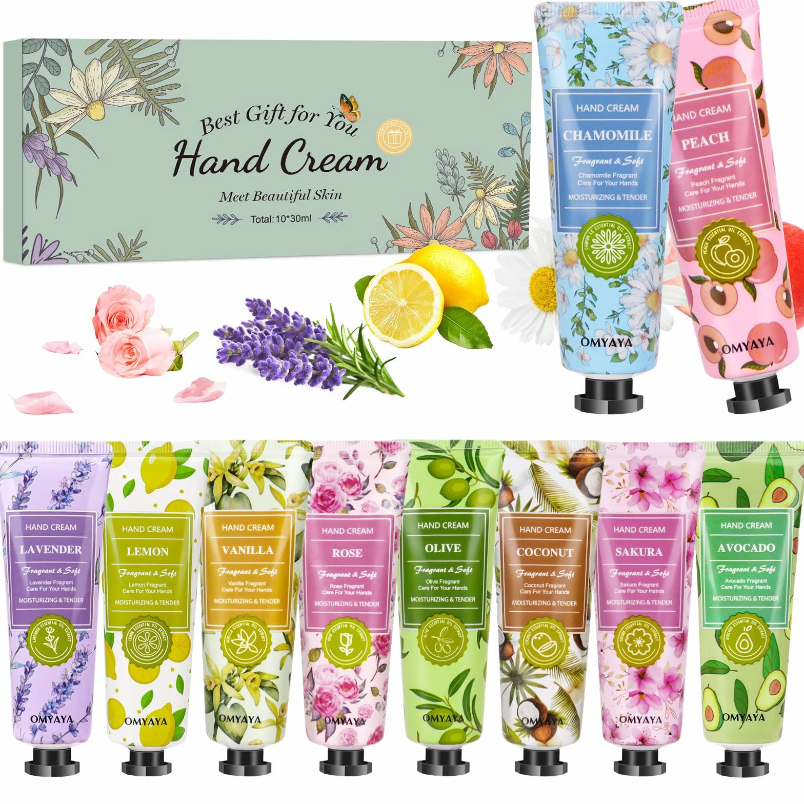 Coffret Cadeau Crème Mains, 10 Lot Mini Crème Hydratante Parfumée, Soin Mains et Pieds, Cadeau Femme Noël Anniversaire