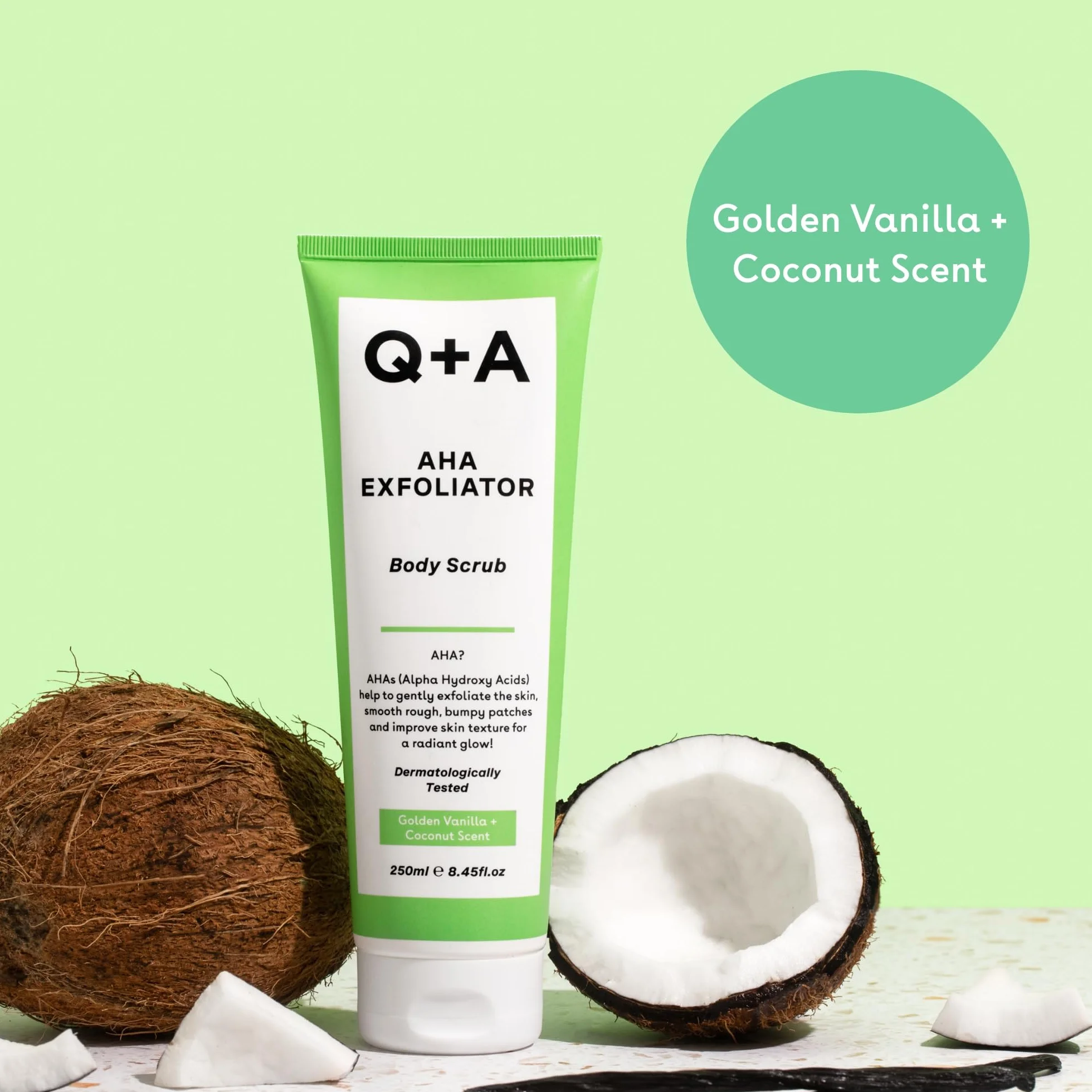 Q+A Gommage Exfoliant aux AHA 250ml acide lactique acide glycolique exfoliants physiques