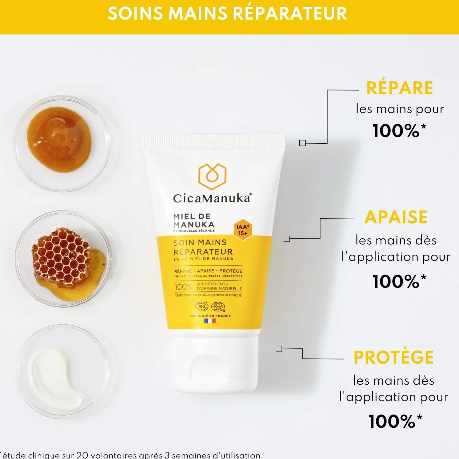 Soin mains réparateur au miel de Manuka IAA15+ Certifié Bio 50ml