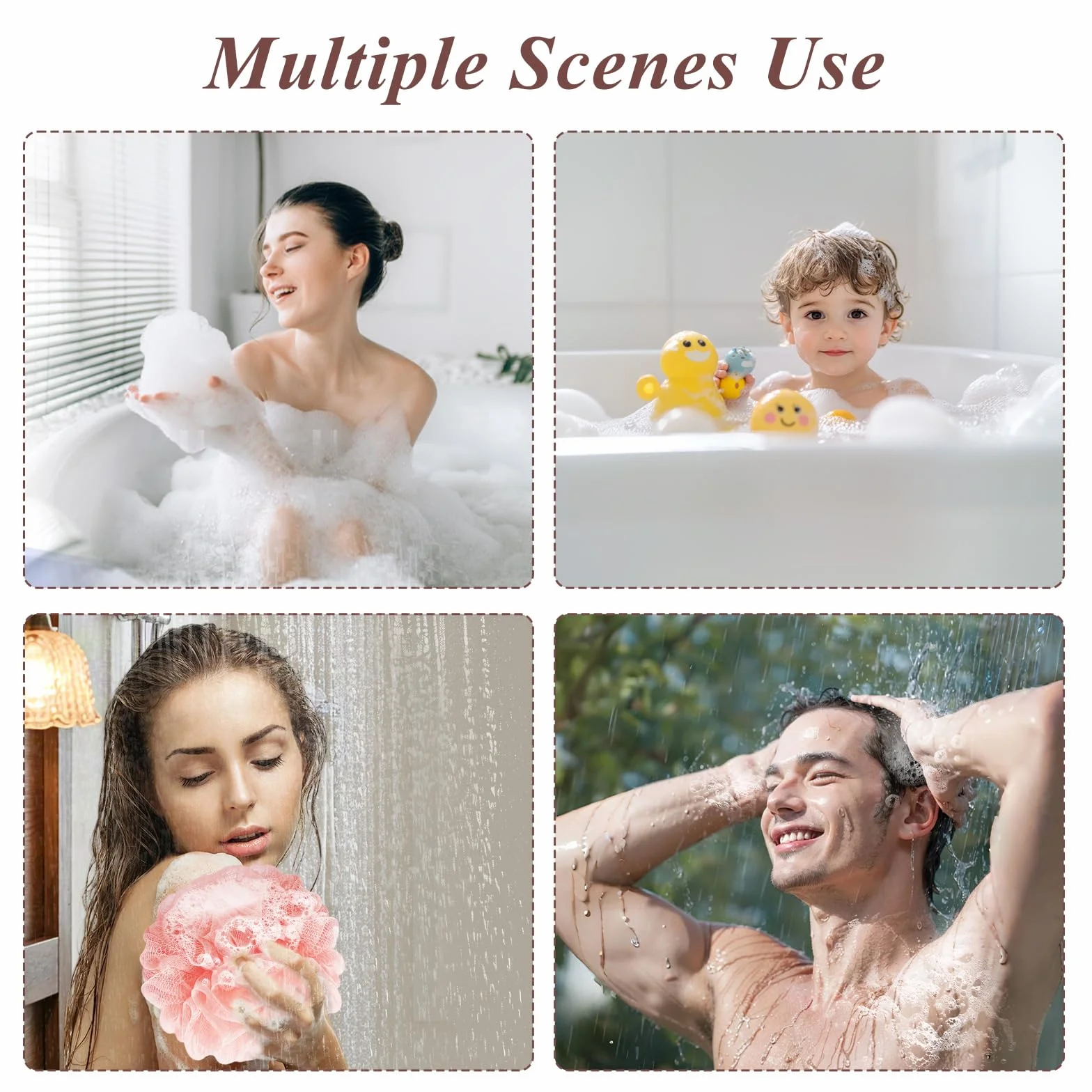 Flintronic 4 Pièces Éponge de Bain Fleur de Douche Recyclées 50g Maille Moussante Lavable Loofah Exfoliant Peau